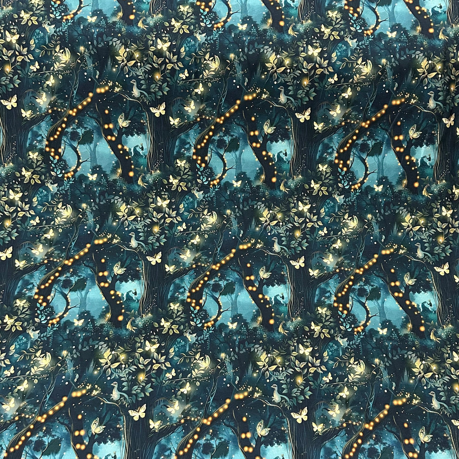 Glowing Mythical Forest on Bamboo/Spandex Jersey Fabric - Nature's Fabrics