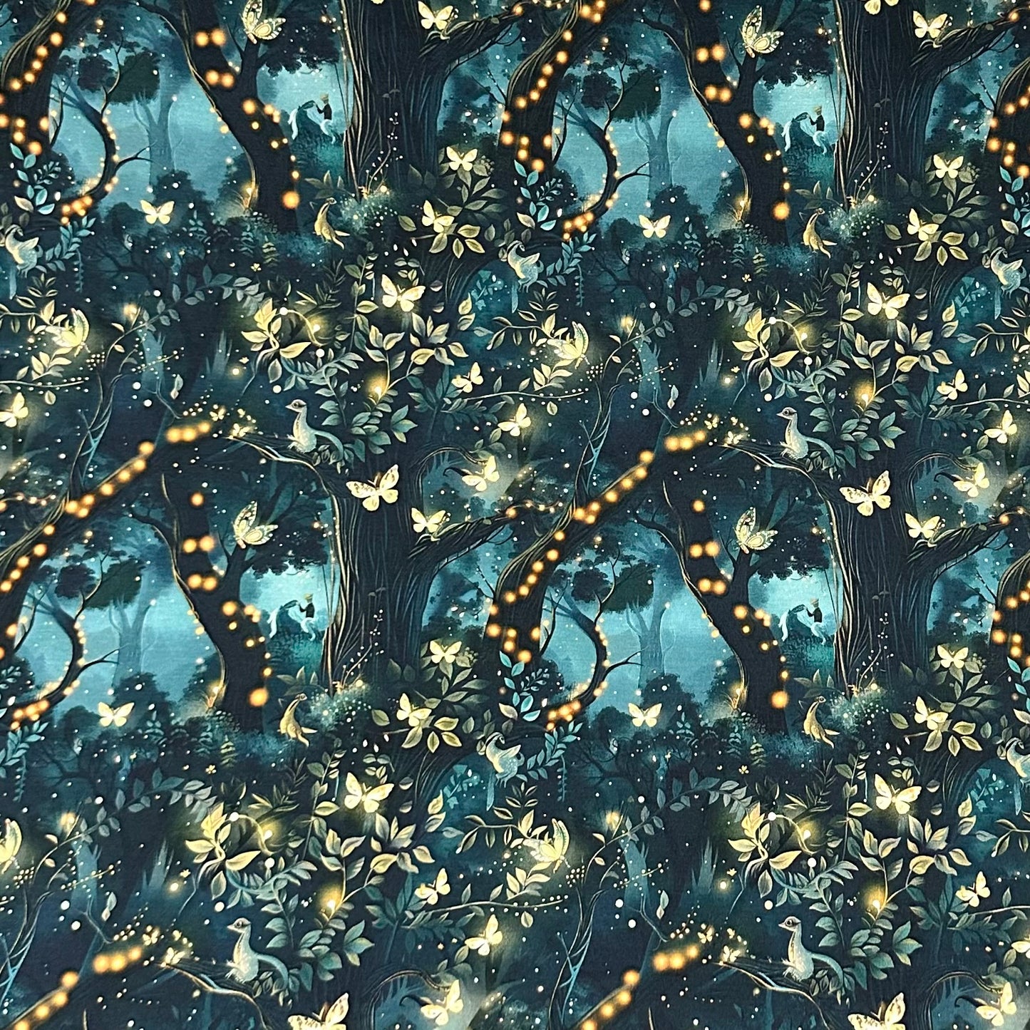 Glowing Mythical Forest on Bamboo/Spandex Jersey Fabric - Nature's Fabrics