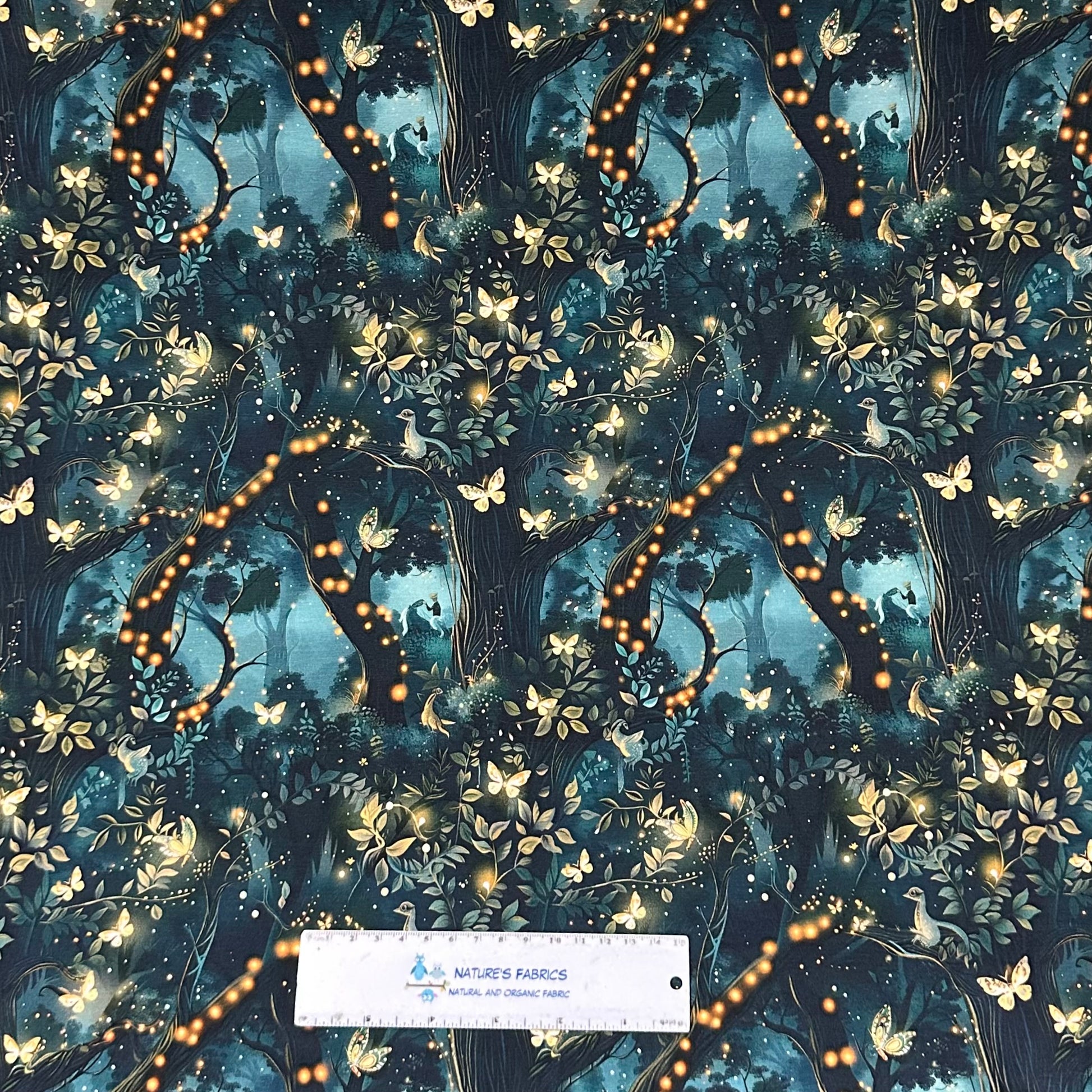 Glowing Mythical Forest on Bamboo/Spandex Jersey Fabric - Nature's Fabrics
