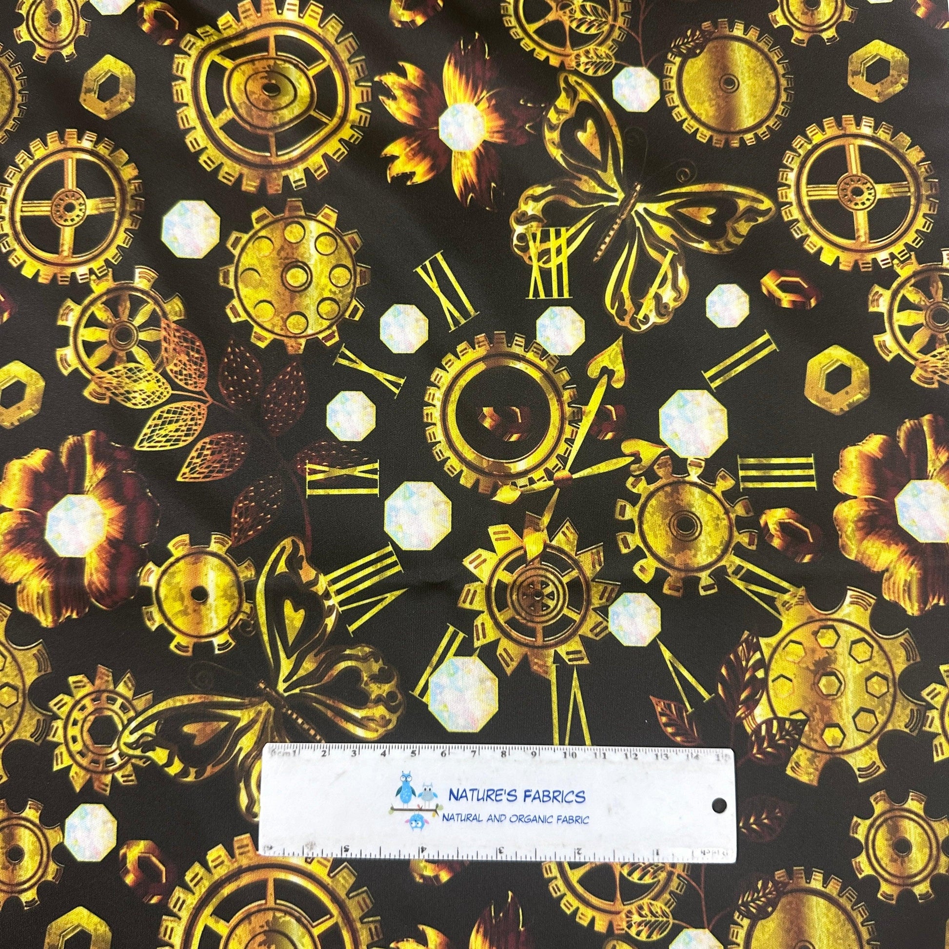 Gold Clocks 1 mil PUL Fabric - Made in the USA - Nature's Fabrics