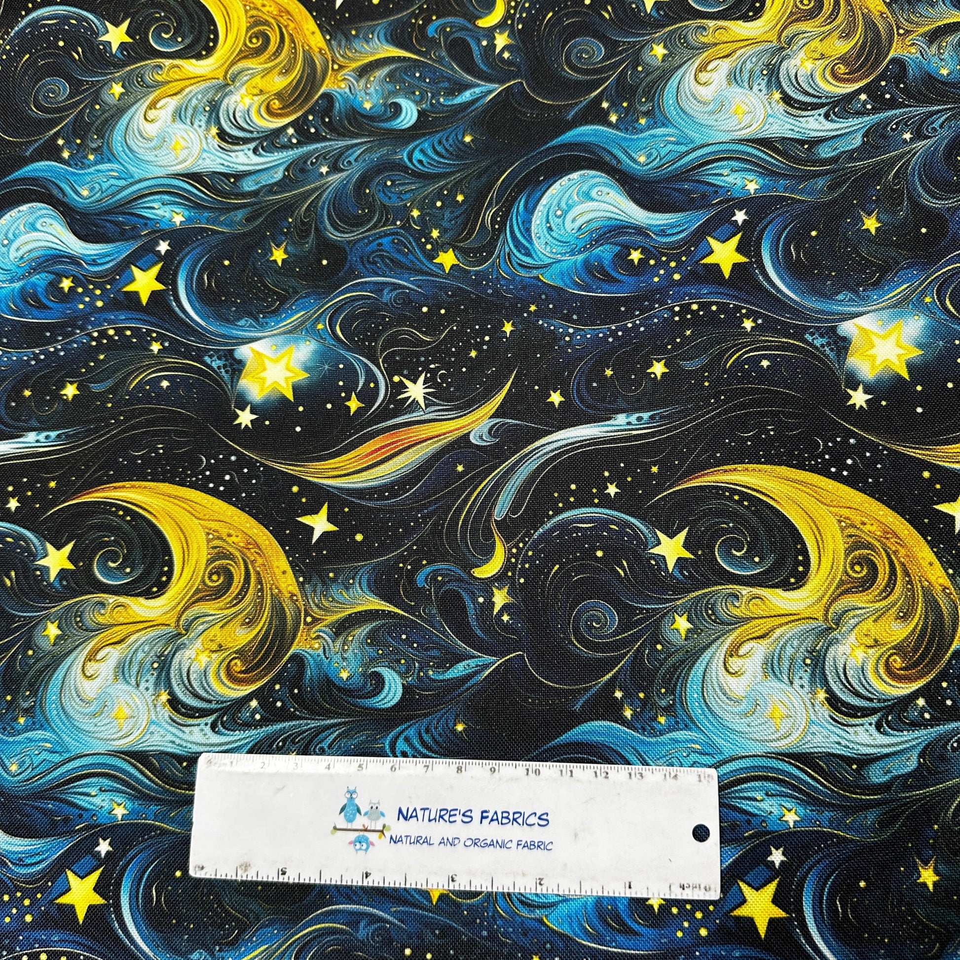 Golden Starry Sky on Canvas Fabric - Waterproof - Nature's Fabrics