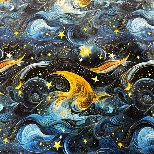 Golden Starry Sky on Polyester Velour Fabric - Nature's Fabrics