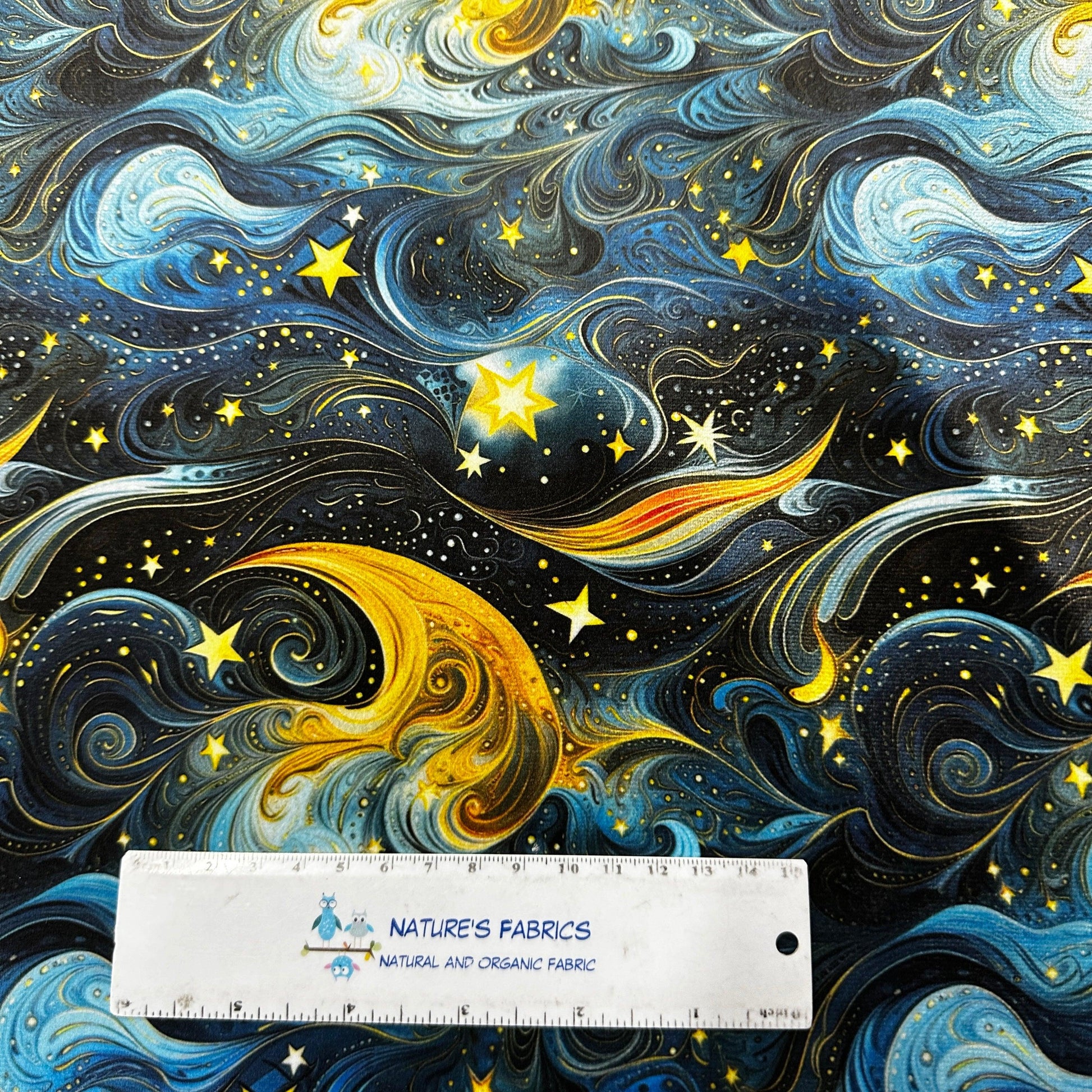Golden Starry Sky on Polyester Velour Fabric - Nature's Fabrics