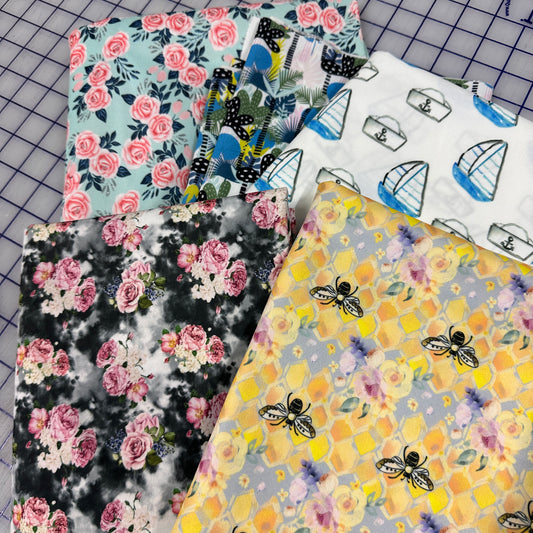 Grab bag of Printed PUL Fabric - 5 Diaper Cuts - 17"x17" - Nature's Fabrics