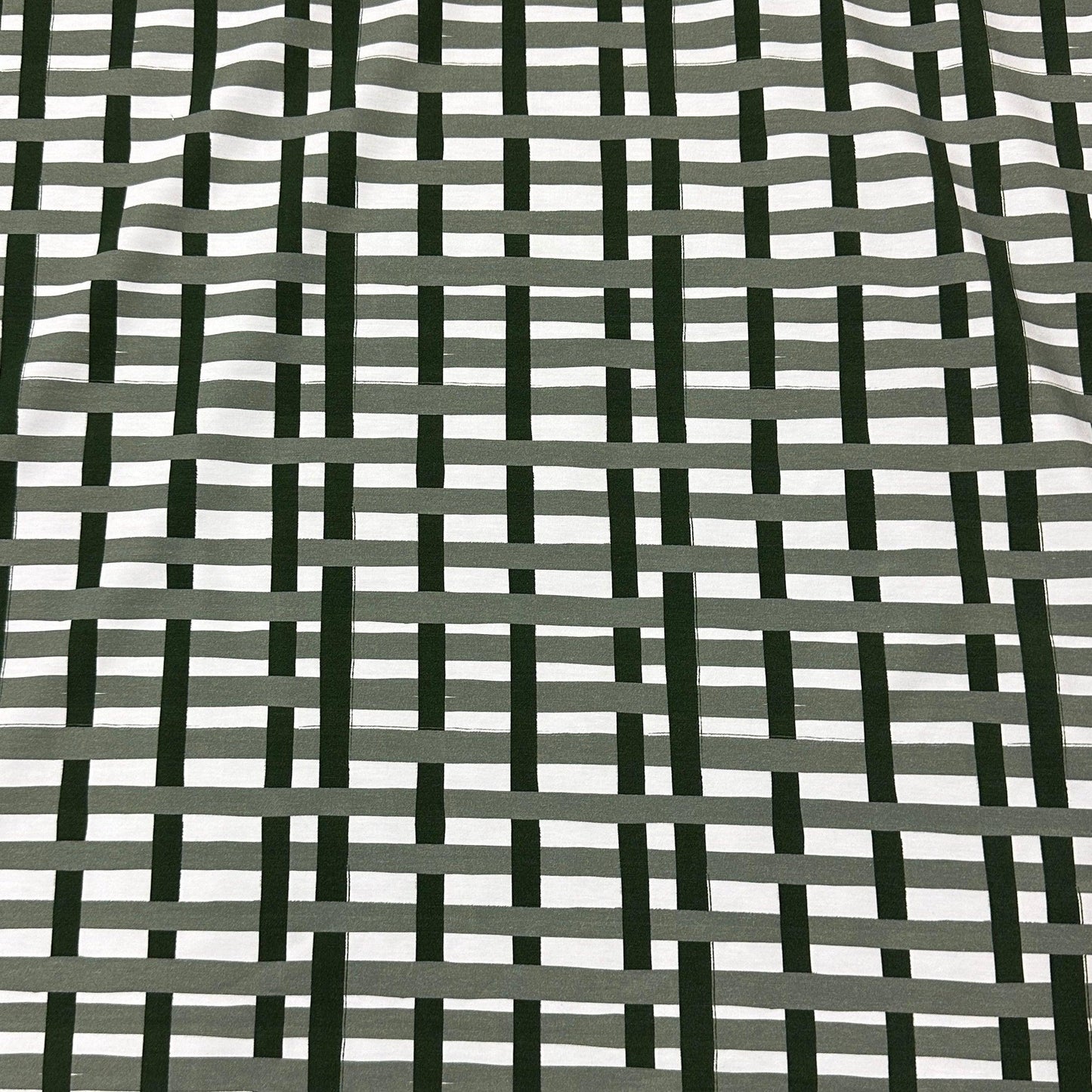 Green and White Plaid on Bamboo/Spandex Jersey Fabric - Nature's Fabrics
