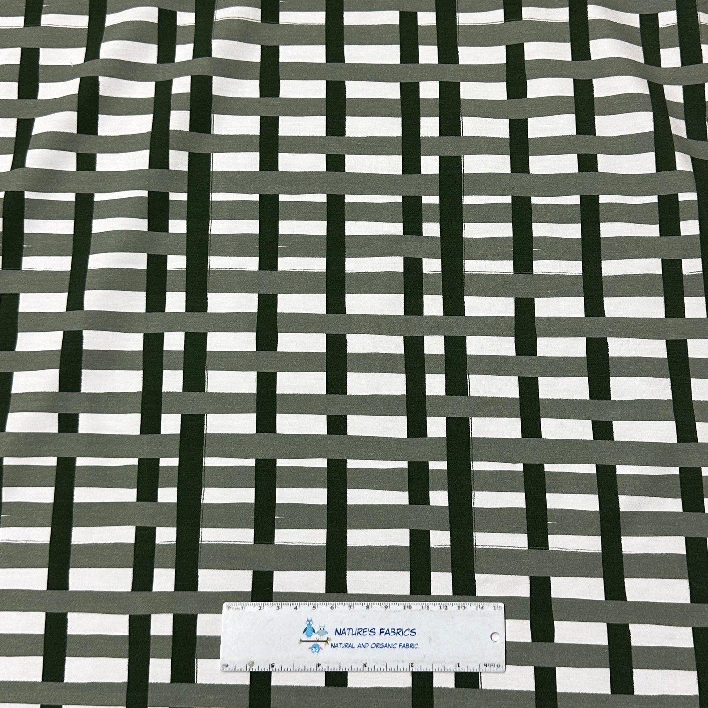 Green and White Plaid on Bamboo/Spandex Jersey Fabric - Nature's Fabrics