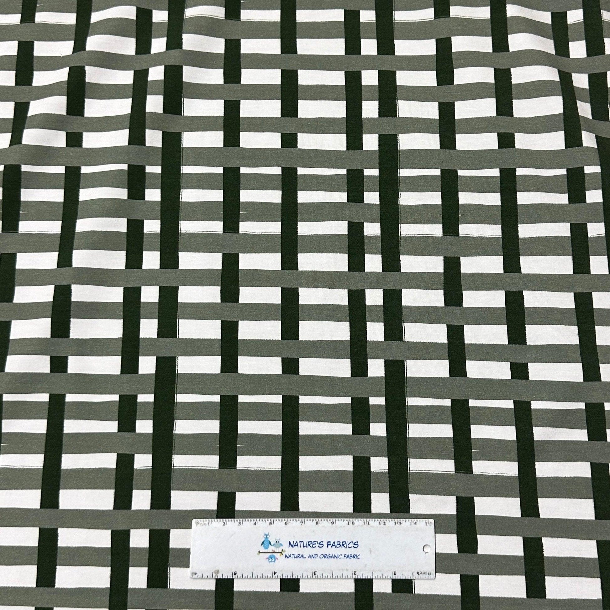 Green and White Plaid on Bamboo/Spandex Jersey Fabric - Nature's Fabrics