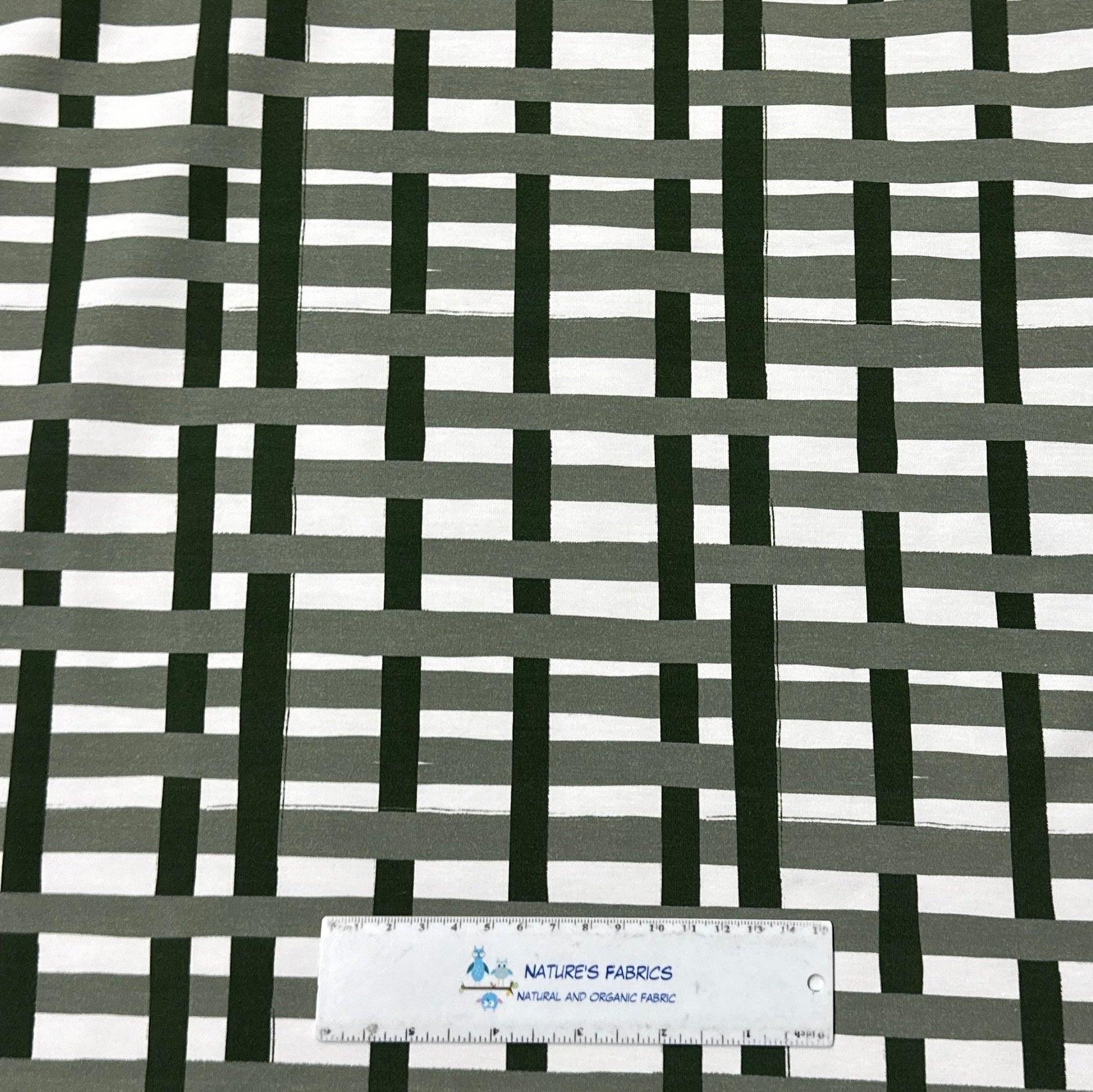 Green and White Plaid on Bamboo/Spandex Jersey Fabric - Nature's Fabrics