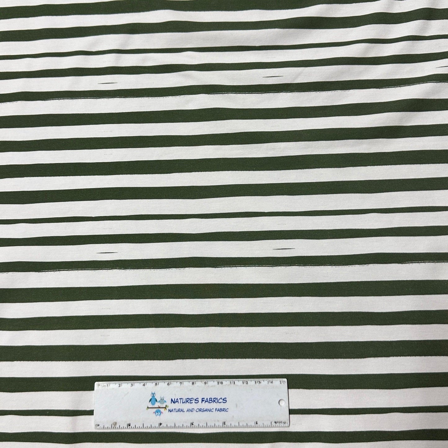 Green and White Stripes on Bamboo/Spandex Jersey Fabric - Nature's Fabrics