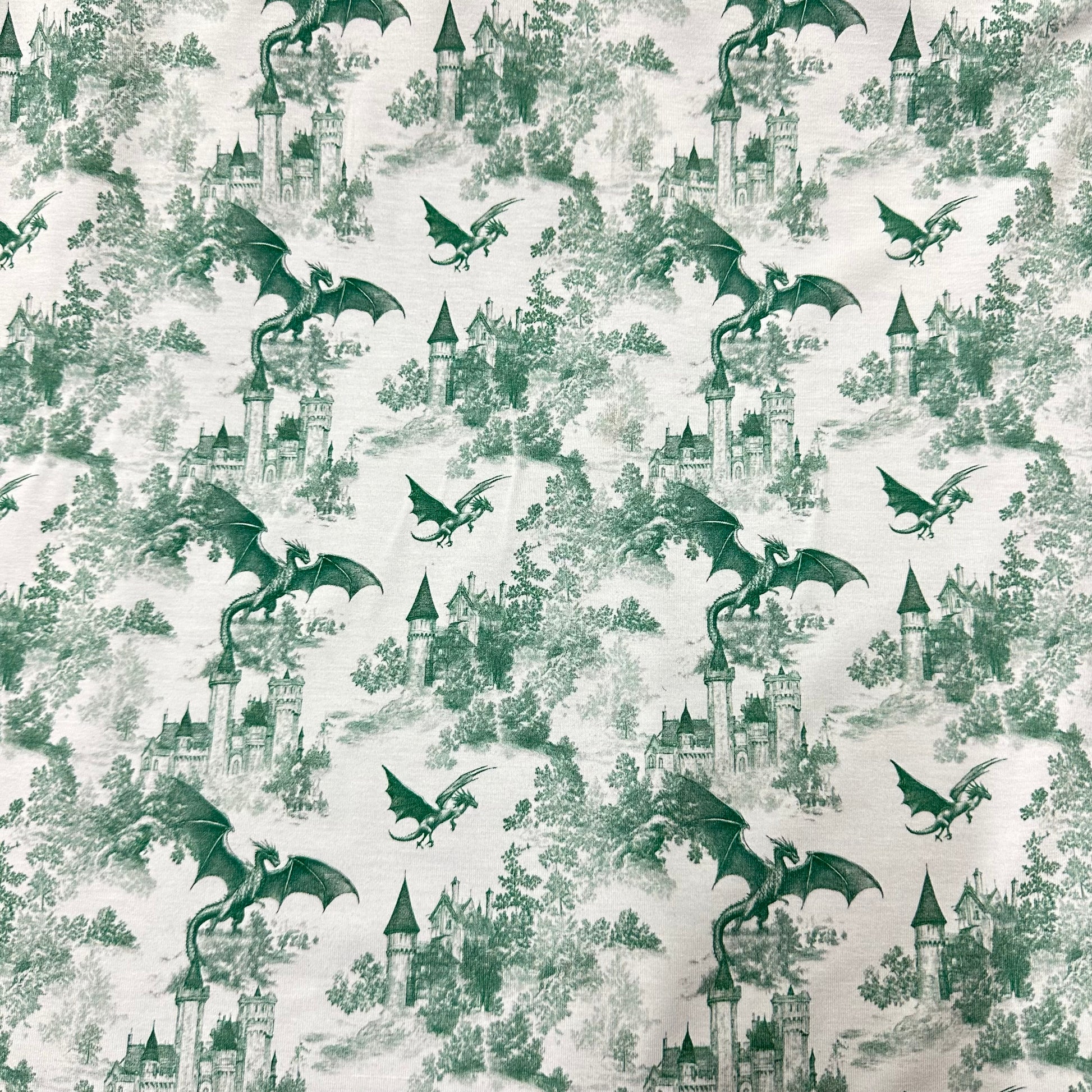 Green Dragon Toile on Bamboo/Spandex Jersey Fabric - Nature's Fabrics