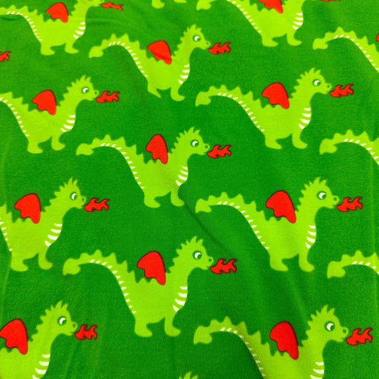 Green Dragons on Green Organic Cotton/Spandex Jersey Fabric - Nature's Fabrics