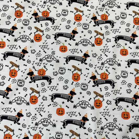 Halloween Weiner Dogs on Bamboo/Spandex Jersey Fabric - Nature's Fabrics