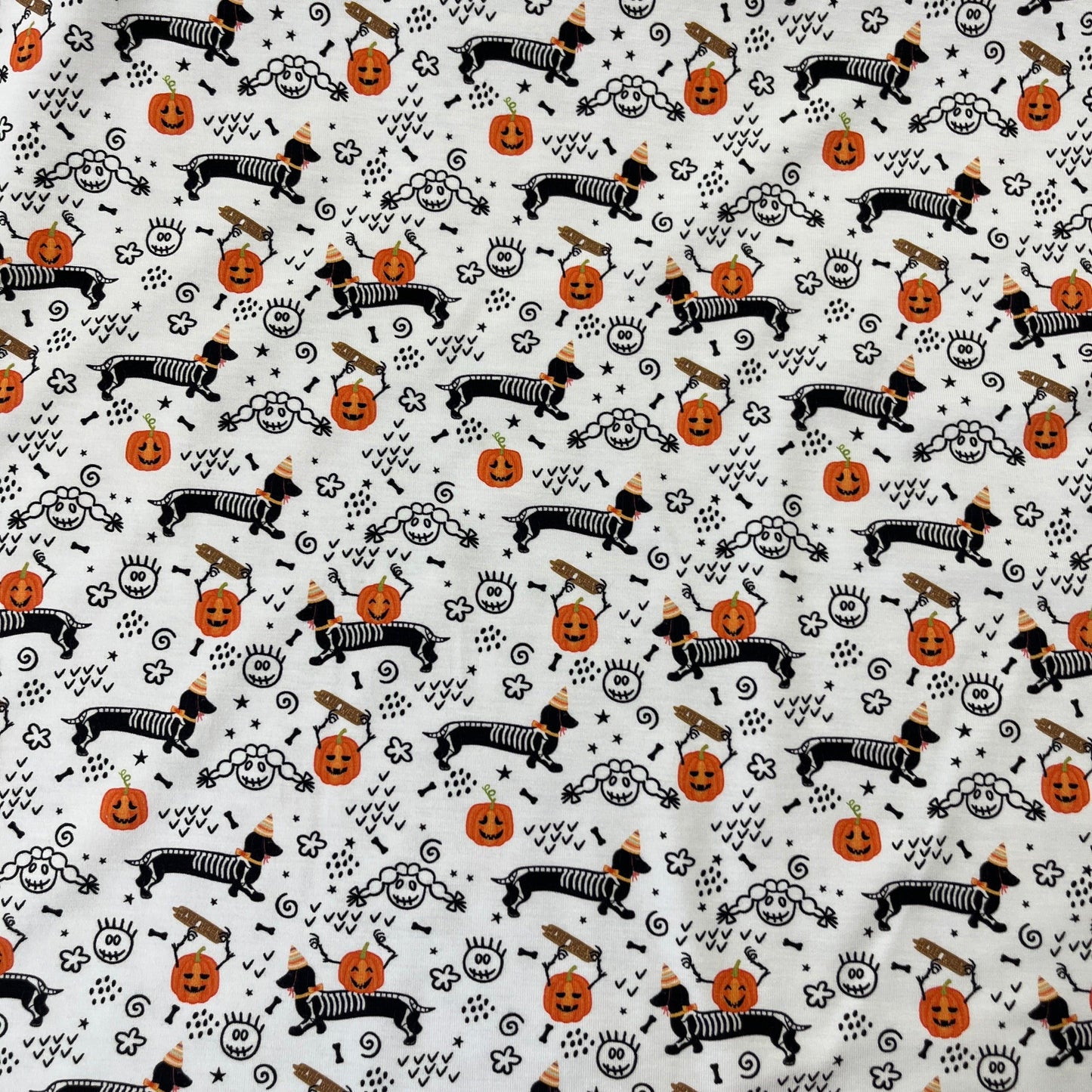 Halloween Weiner Dogs on Bamboo/Spandex Jersey Fabric - Nature's Fabrics