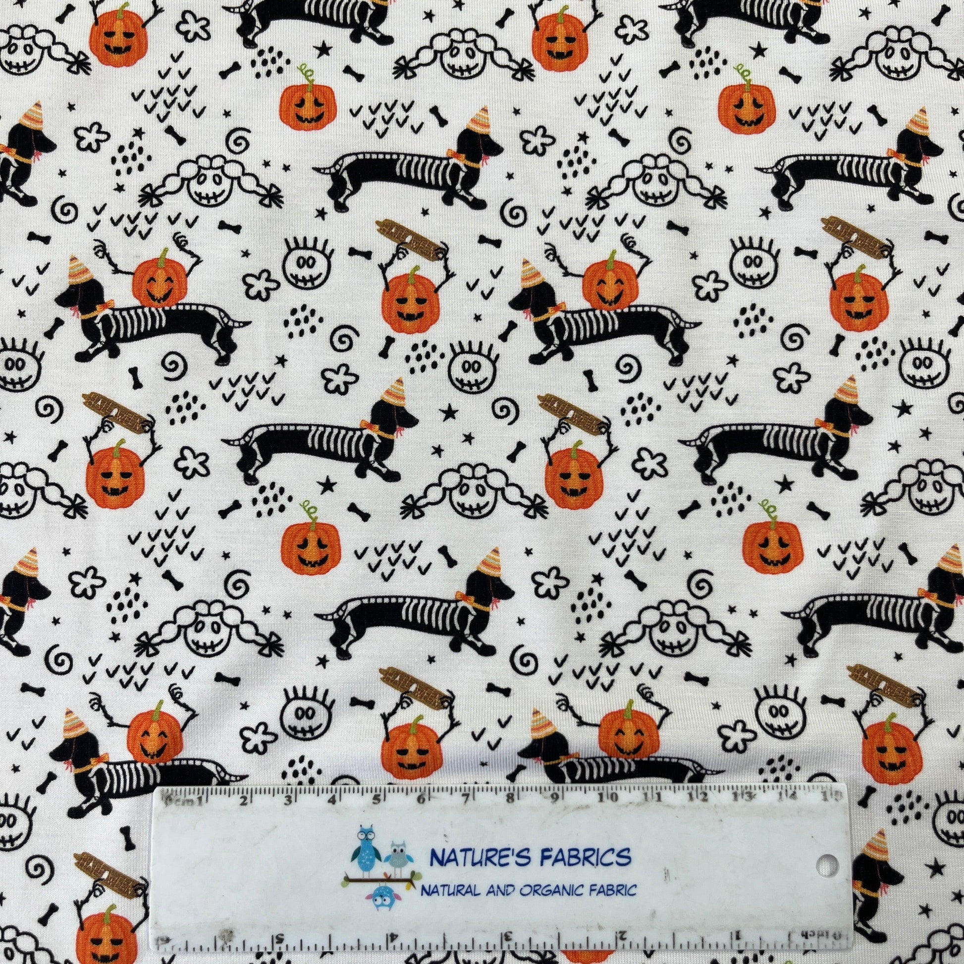 Halloween Weiner Dogs on Bamboo/Spandex Jersey Fabric - Nature's Fabrics