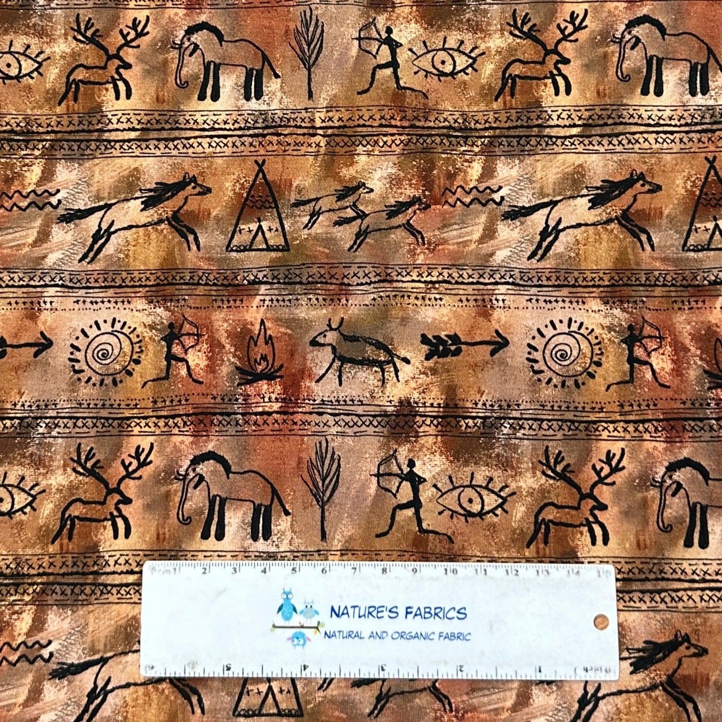 Hieroglyphics on Bronze Bamboo/Spandex Jersey Fabric - Nature's Fabrics