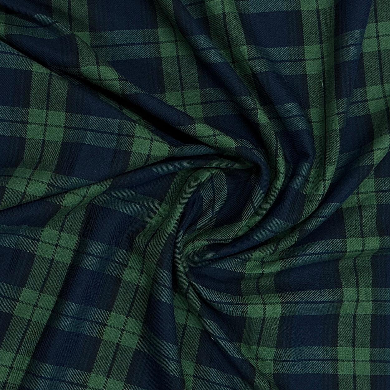 Hunter Green and Dark Navy Plaid Cotton Flannel Fabric - Nature's Fabrics