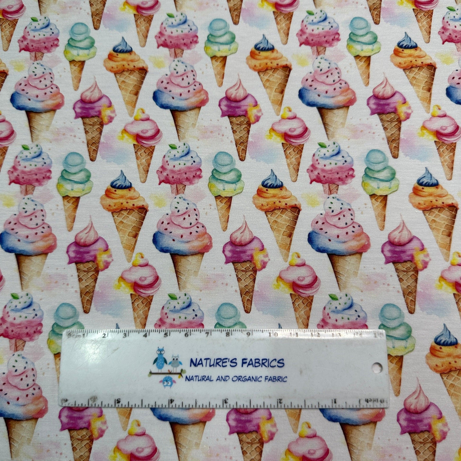 Ice Cream Cones on Bamboo/Spandex Jersey Fabric - Nature's Fabrics