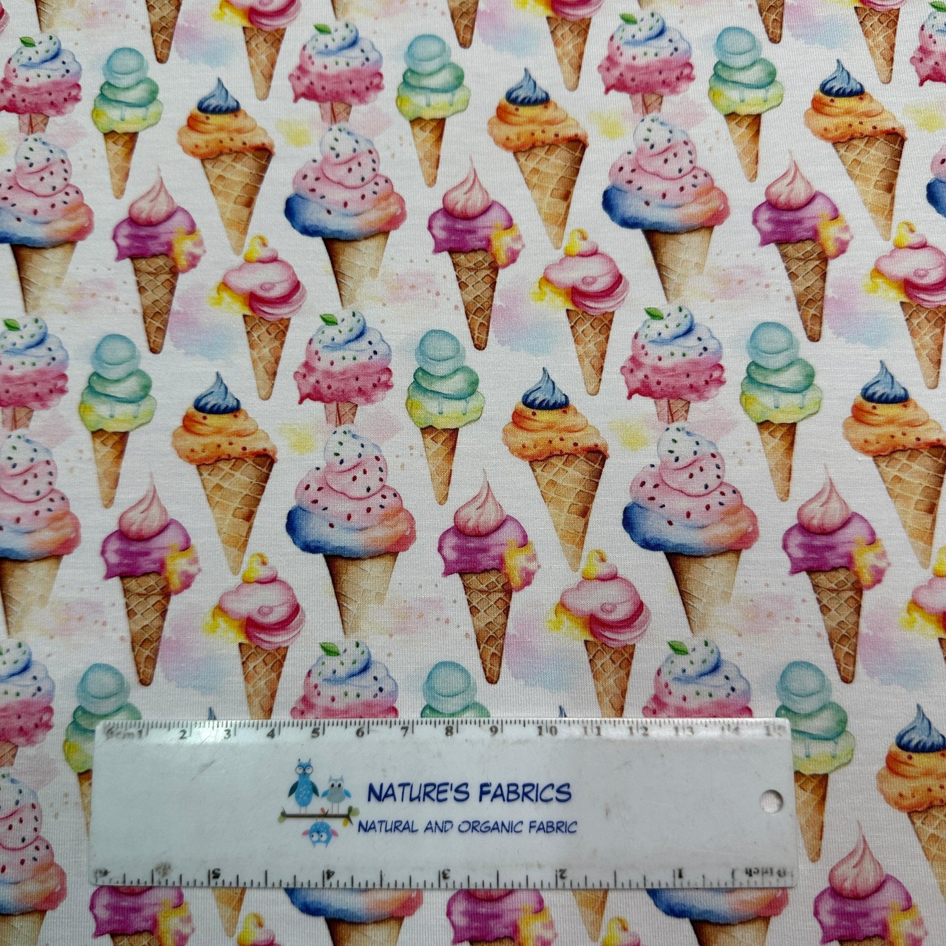 Ice Cream Cones on Bamboo/Spandex Jersey Fabric - Nature's Fabrics