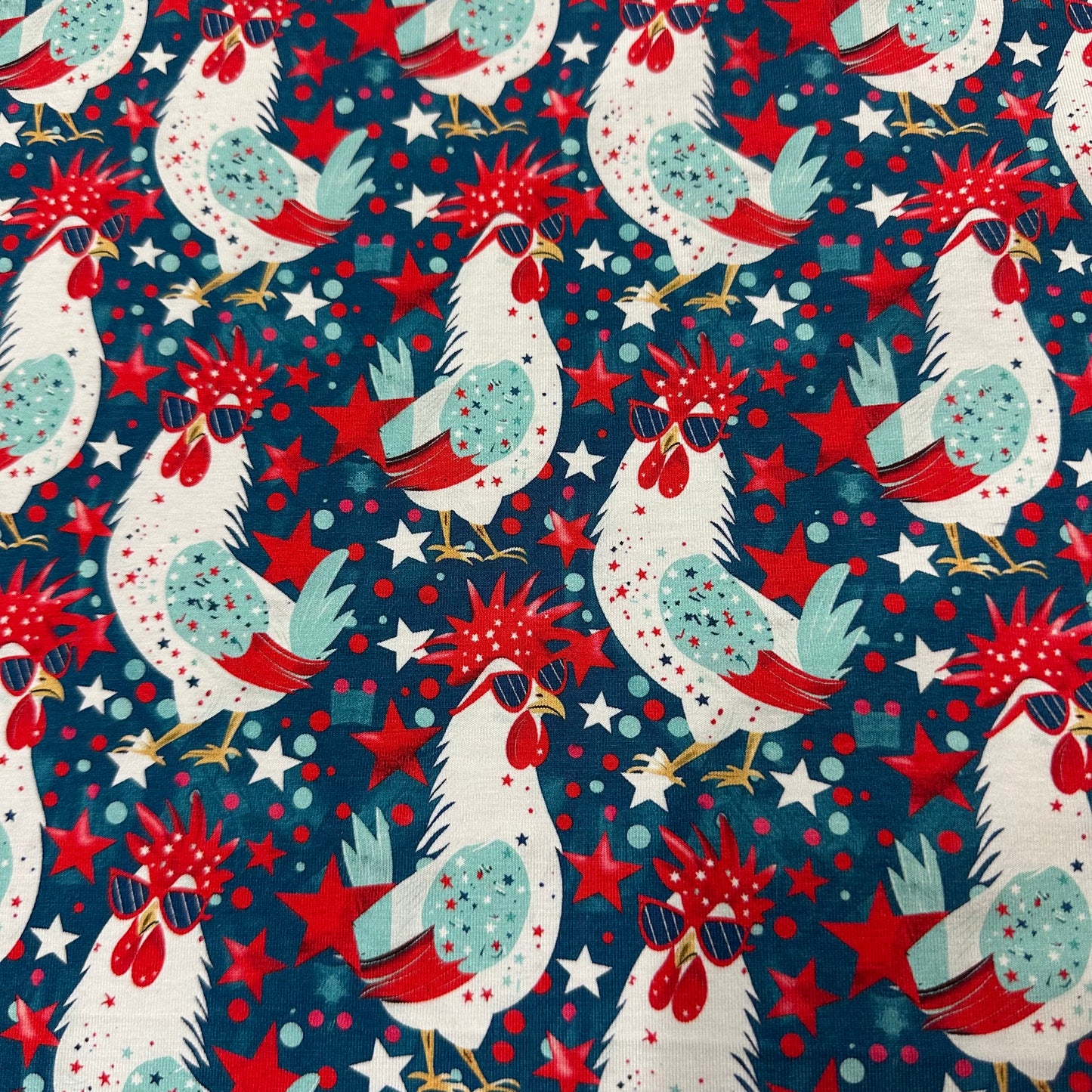 Independent Chickens on Bamboo/Spandex Jersey Fabric - Nature's Fabrics