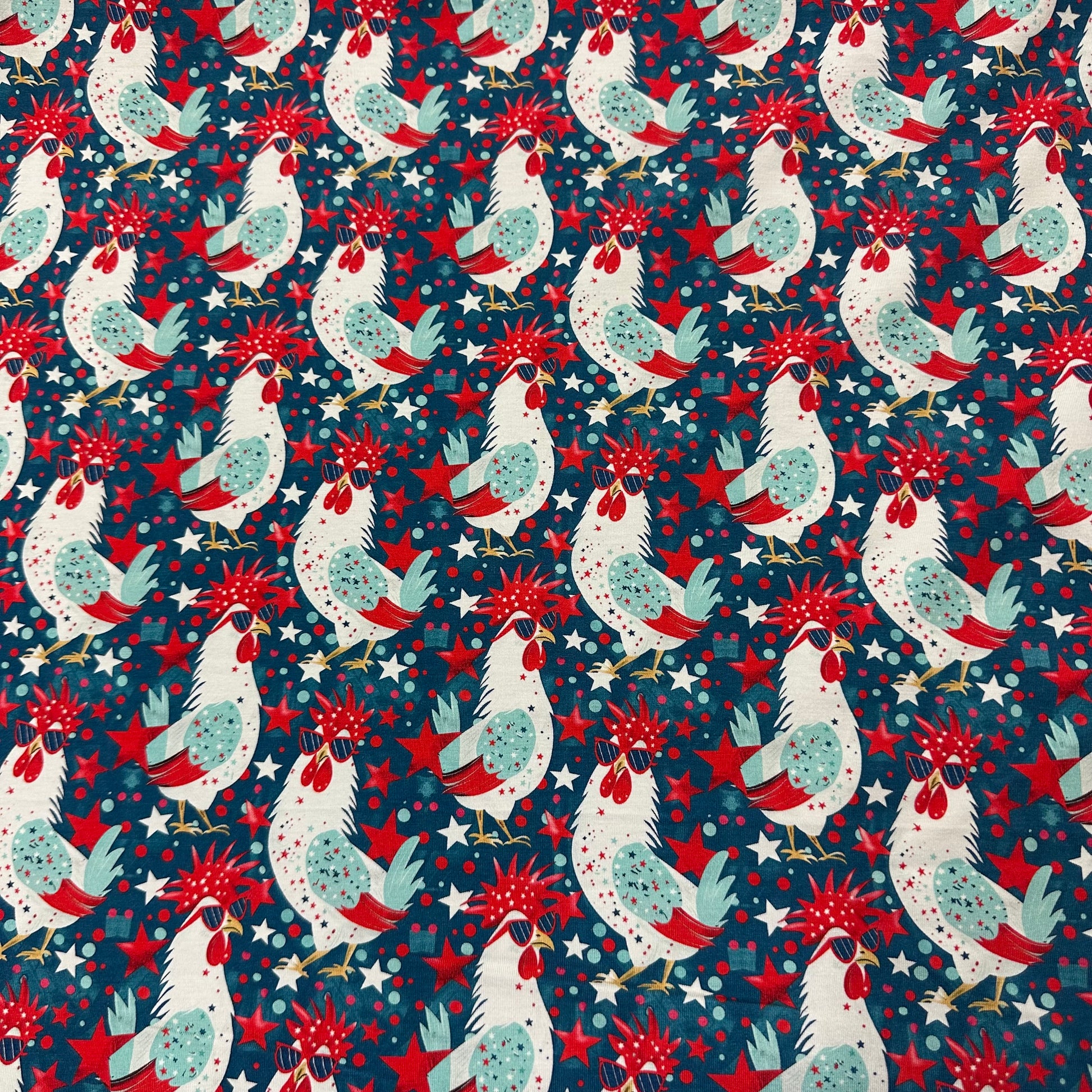 Independent Chickens on Bamboo/Spandex Jersey Fabric - Nature's Fabrics