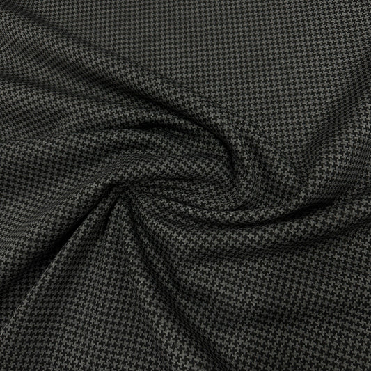 Italian Designed Charcoal and Black Houndstooth Merino Wool Interlock Blend Fabric - Nature's Fabrics