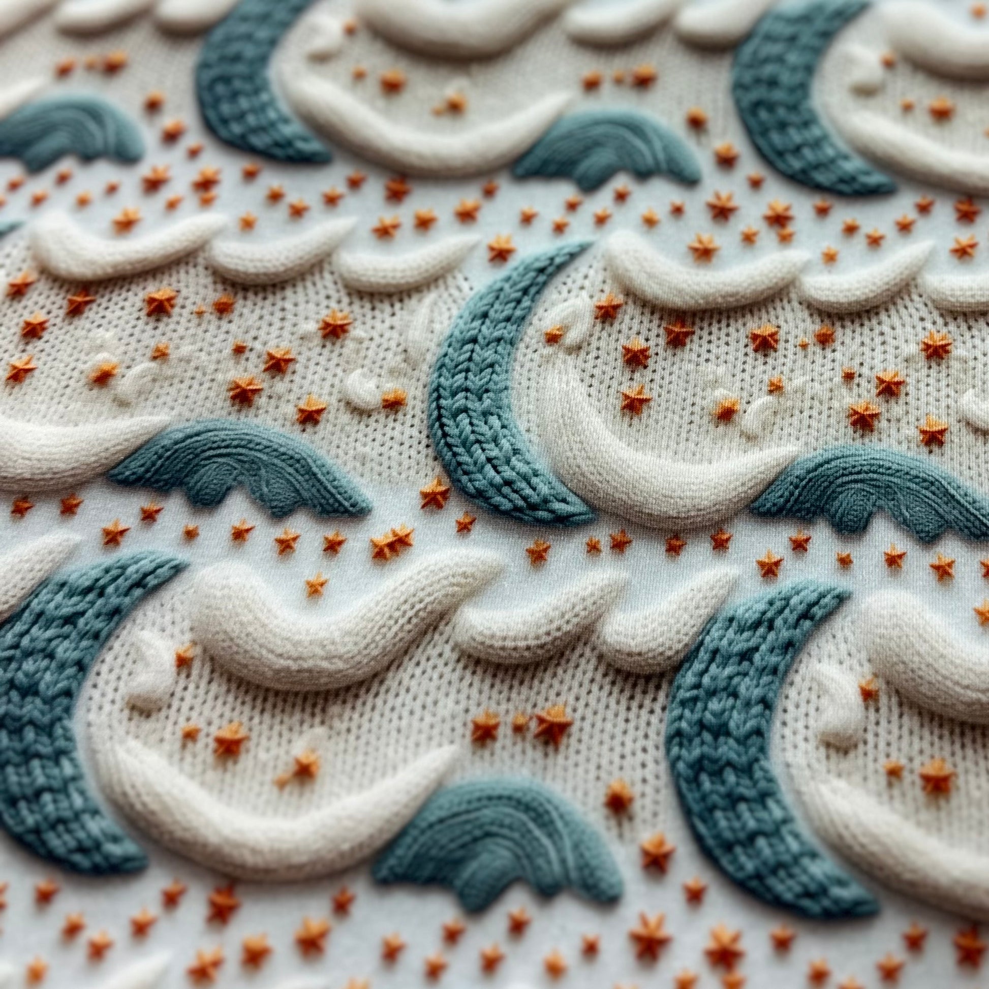 Knitted Moons on Bamboo Stretch French Terry Fabric - Nature's Fabrics