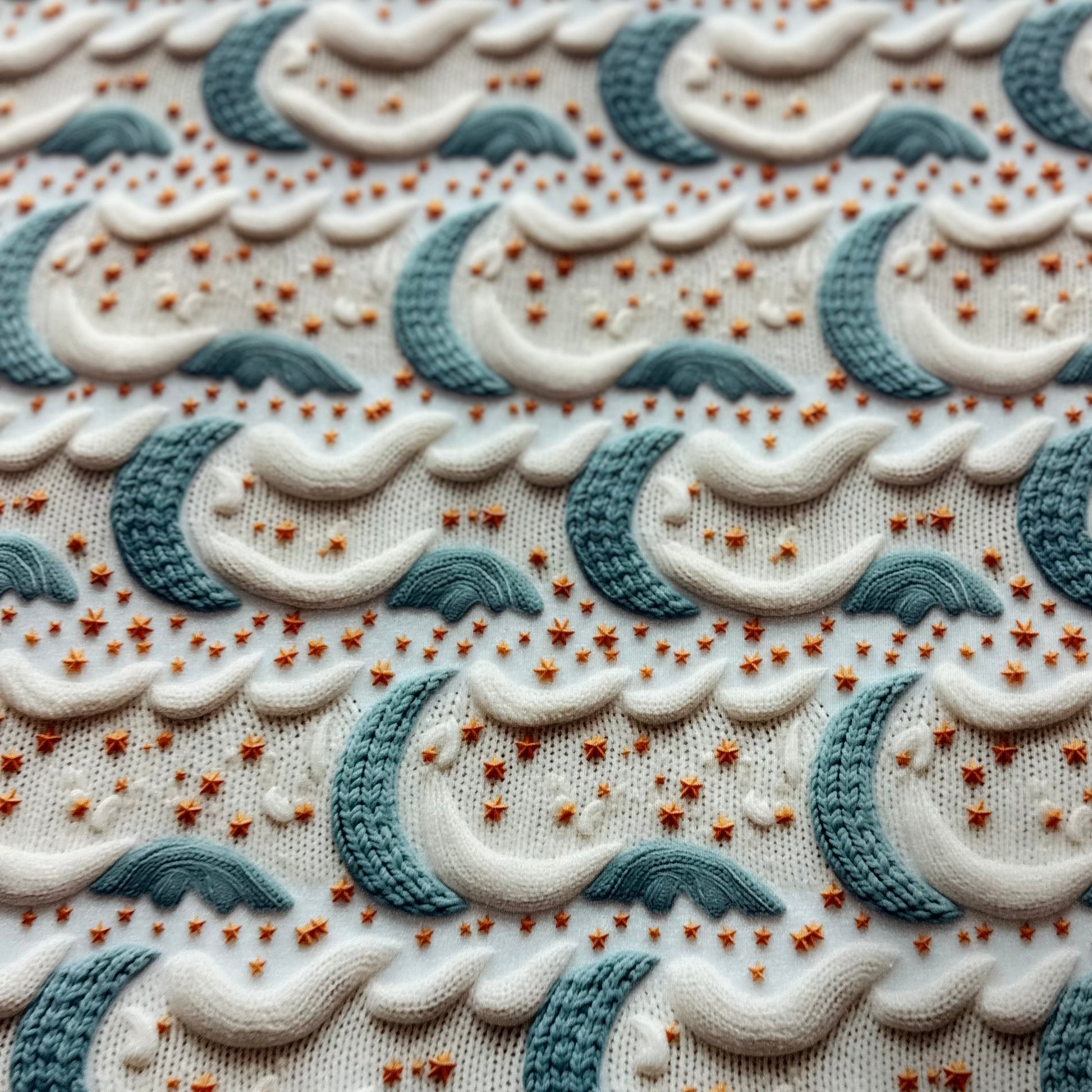 Knitted Moons on Bamboo Stretch French Terry Fabric - Nature's Fabrics