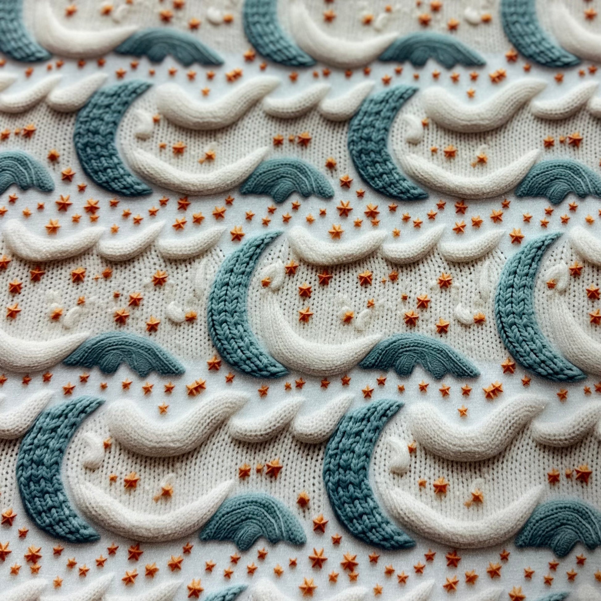 Knitted Moons on Bamboo Stretch French Terry Fabric - Nature's Fabrics