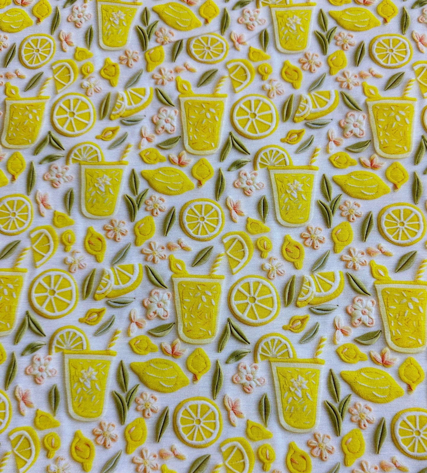 Lemonade Embroidery on Bamboo/Spandex Jersey Fabric - Nature's Fabrics