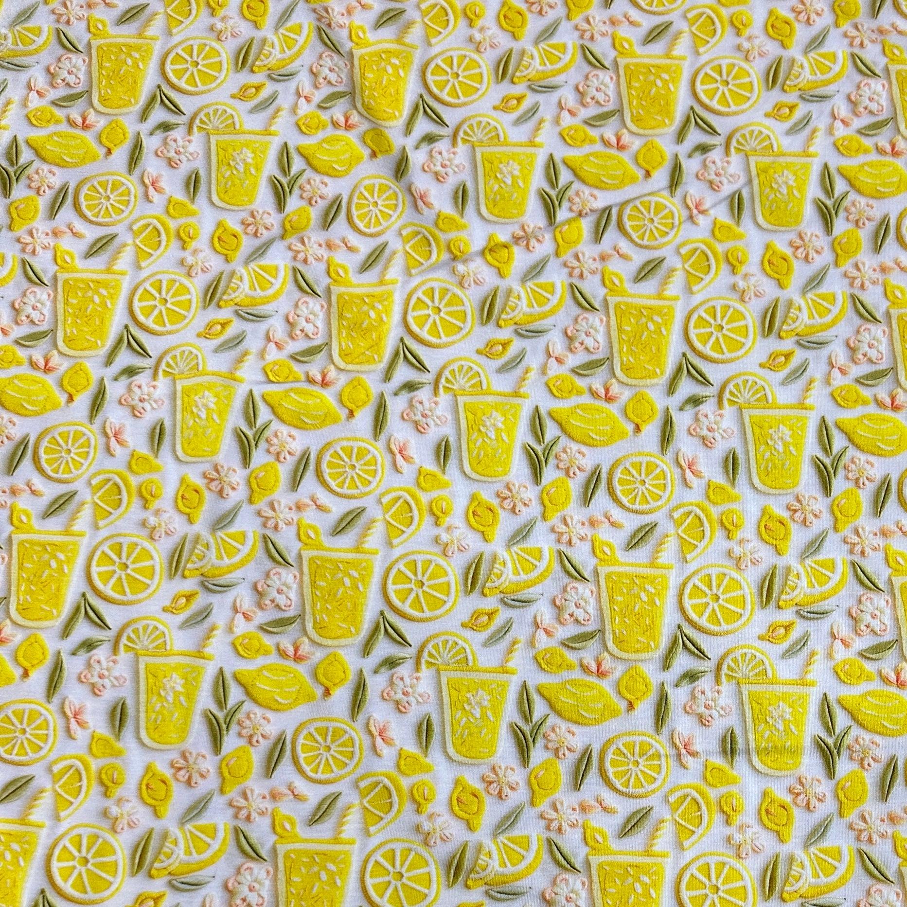 Lemonade Embroidery on Bamboo/Spandex Jersey Fabric - Nature's Fabrics