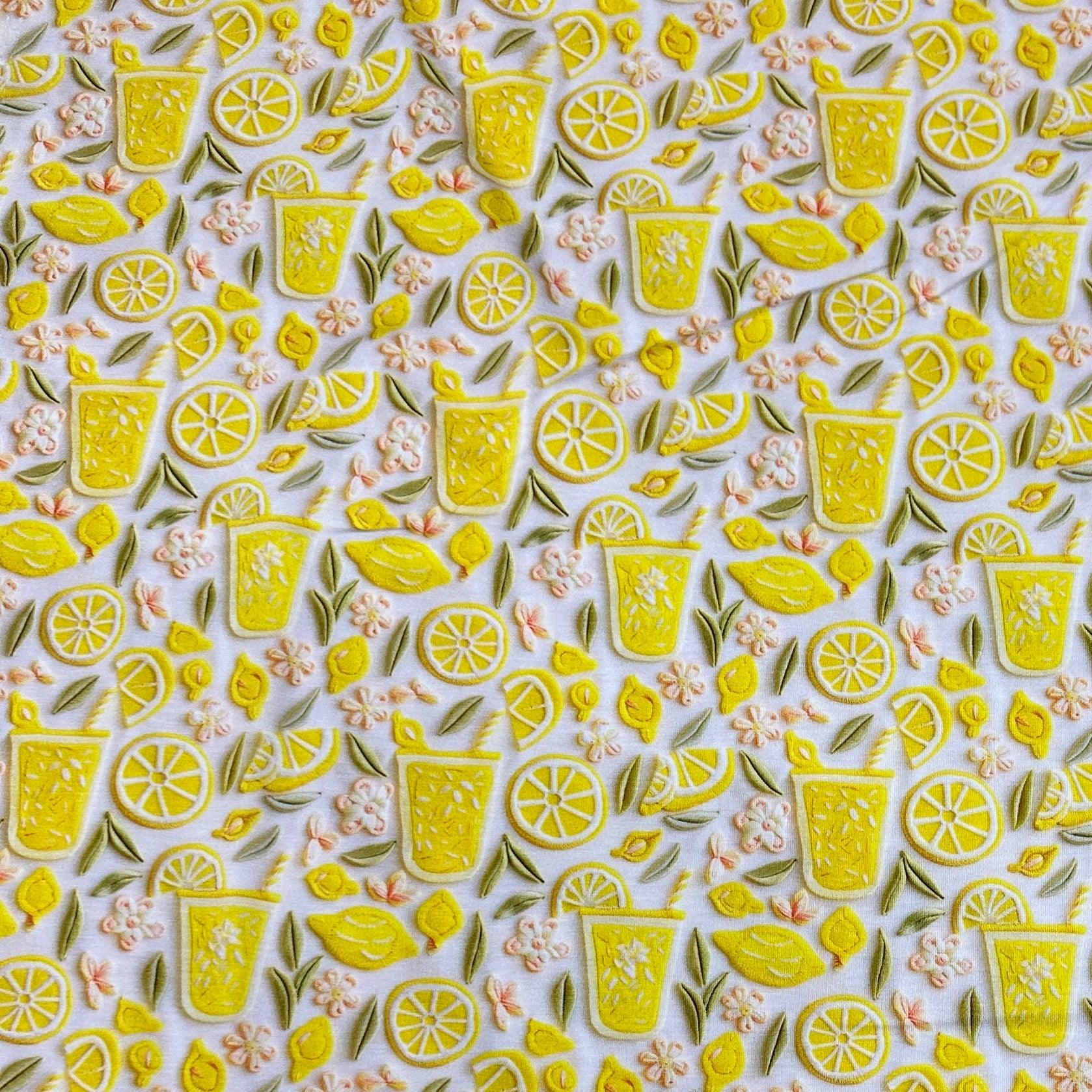 Lemonade Embroidery on Bamboo/Spandex Jersey Fabric - Nature's Fabrics