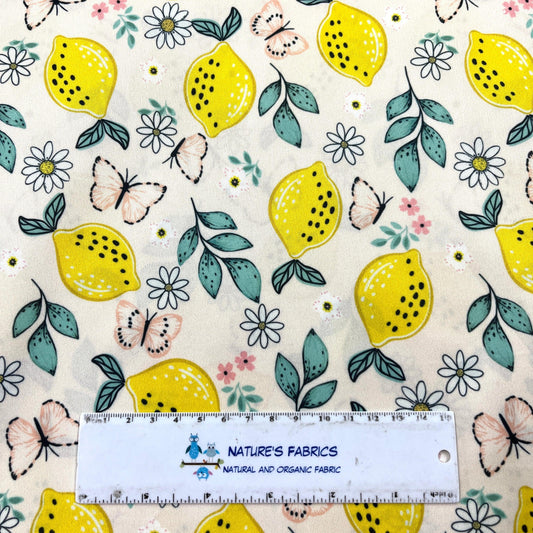 Lemons on Pink 1 mil PUL Fabric - Made in the USA - Nature's Fabrics