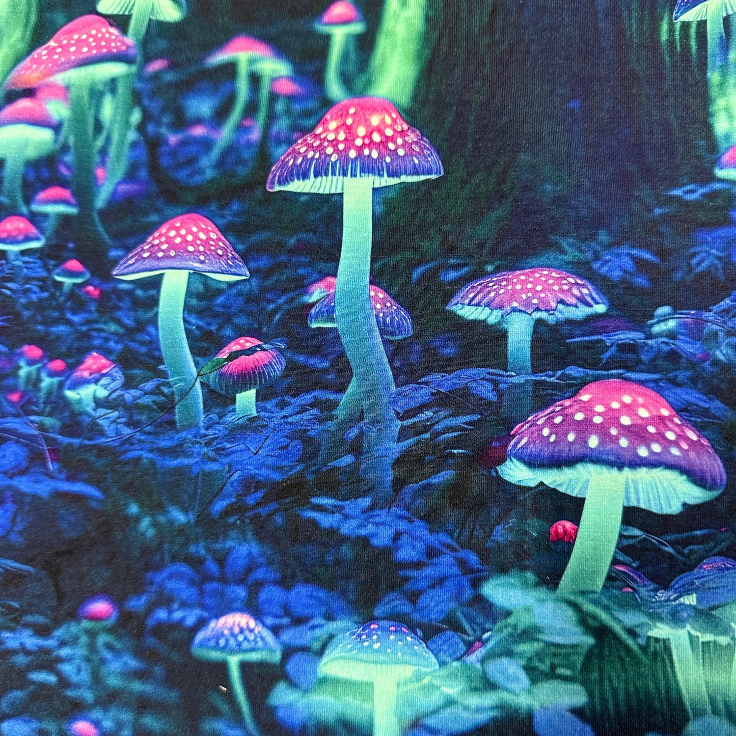 Luminescent Mushrooms on Bamboo/Spandex Jersey Fabric - Nature's Fabrics
