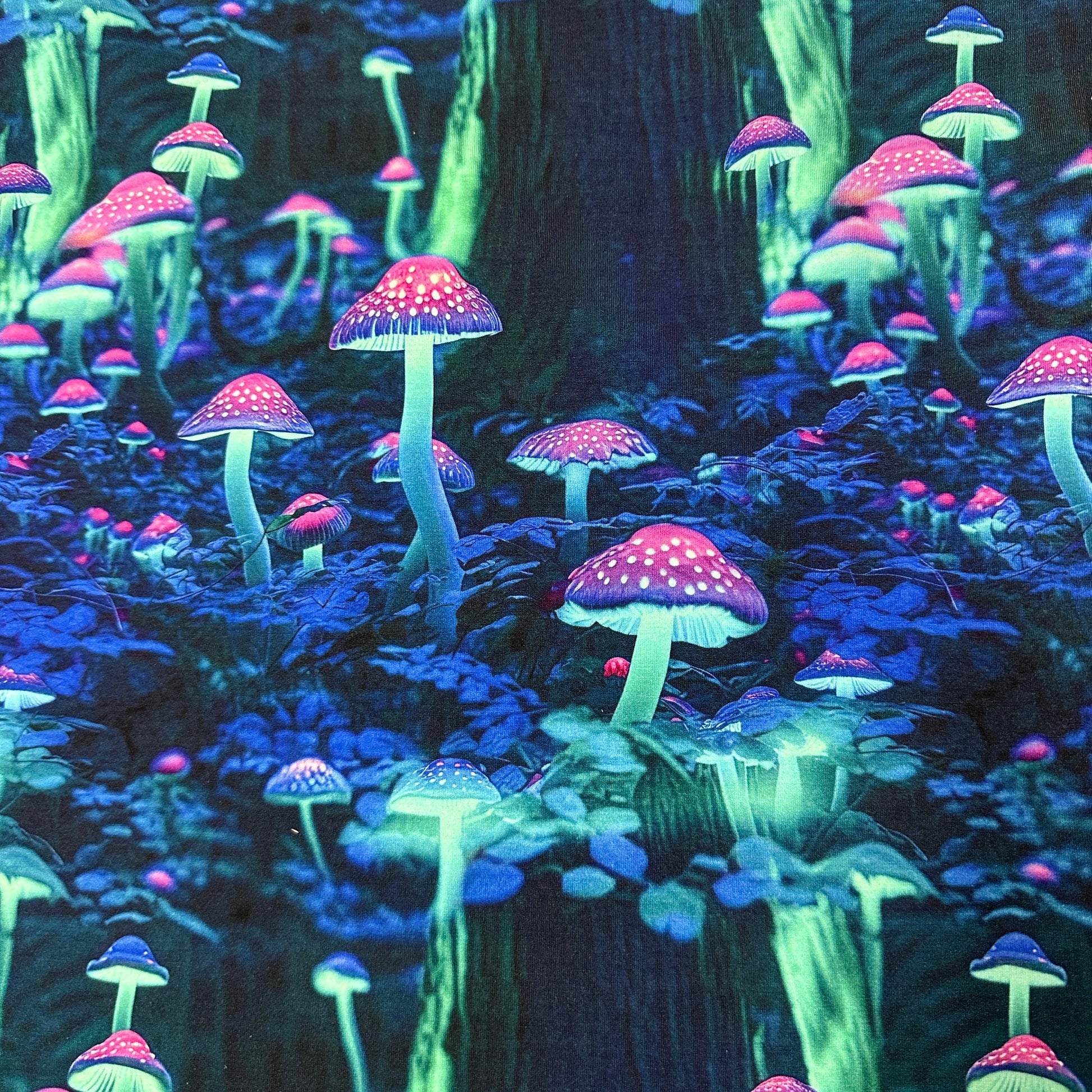 Luminescent Mushrooms on Bamboo/Spandex Jersey Fabric - Nature's Fabrics