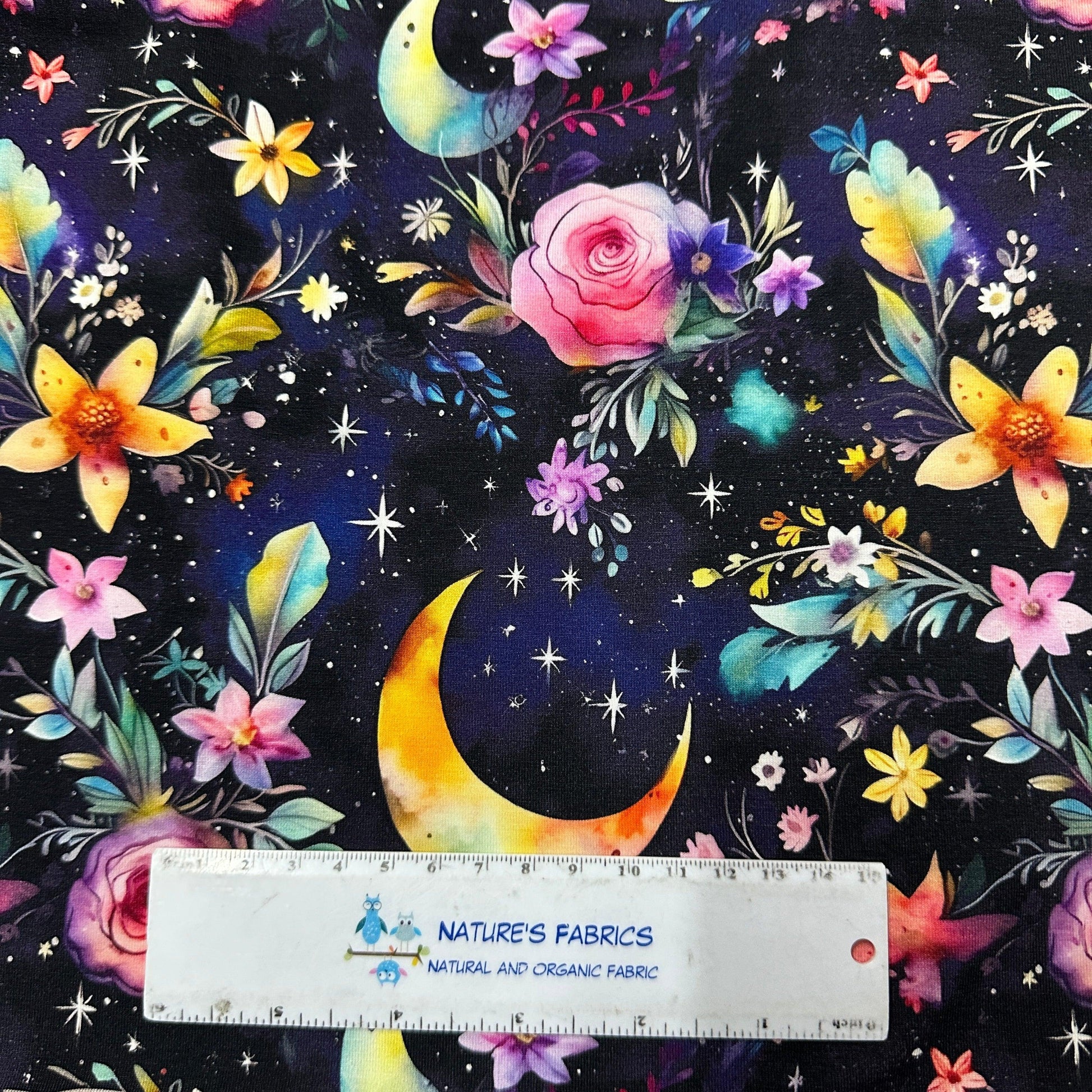 Magic Moon Garden on Bamboo/Spandex Jersey Fabric - Nature's Fabrics