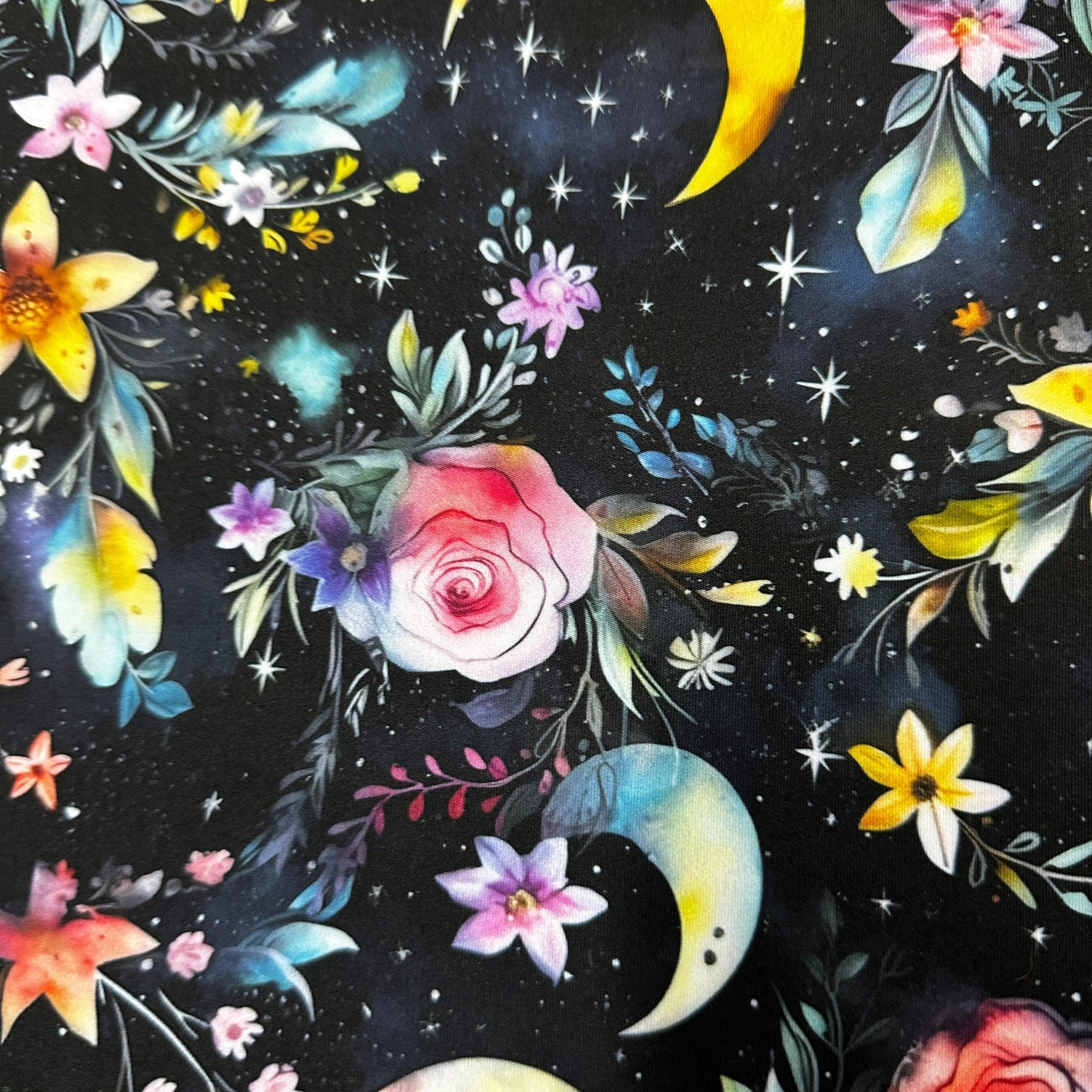 Magic Moon Garden on Polyester/Spandex Tricot Fabric - Nature's Fabrics