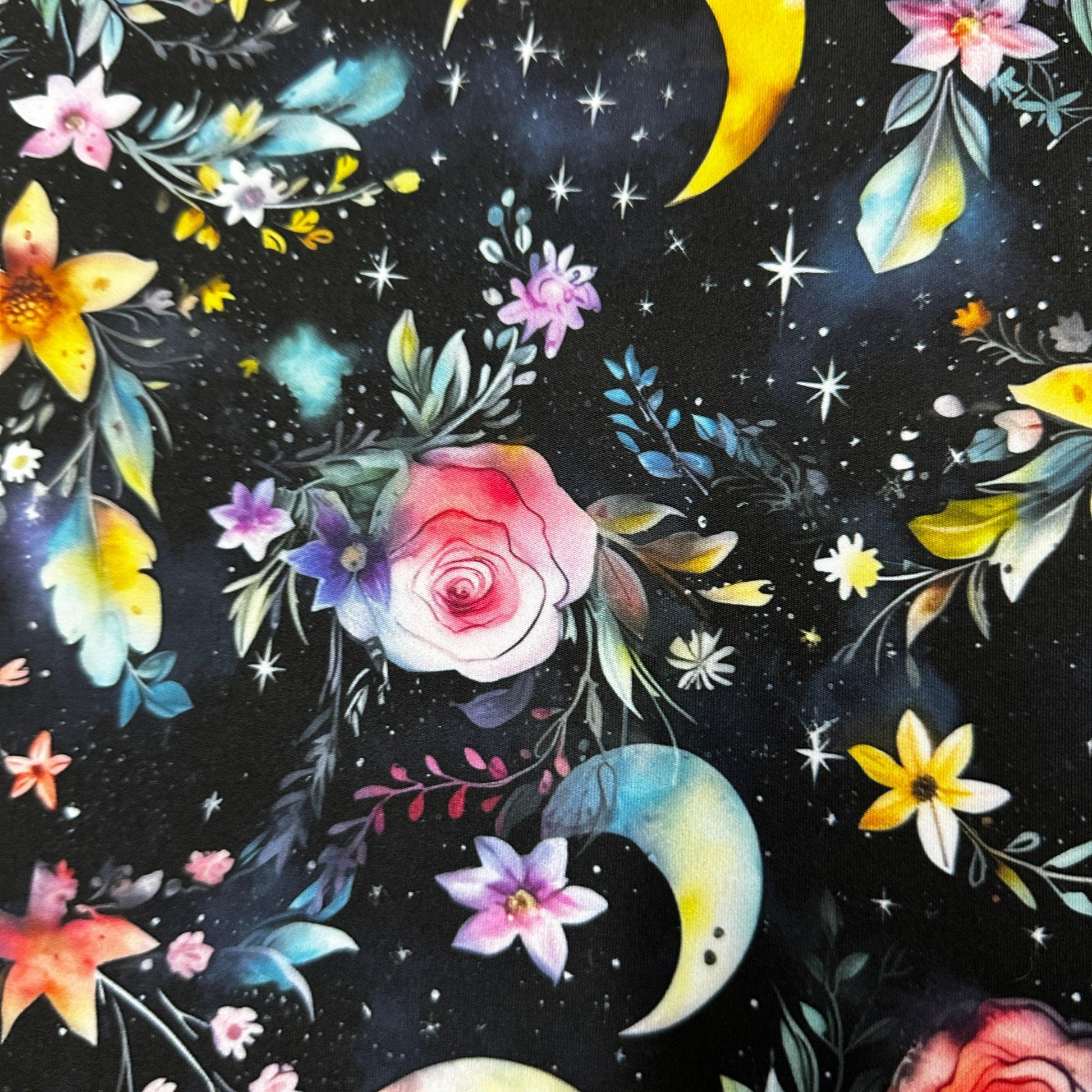 Magic Moon Garden on Polyester/Spandex Tricot Fabric - Nature's Fabrics