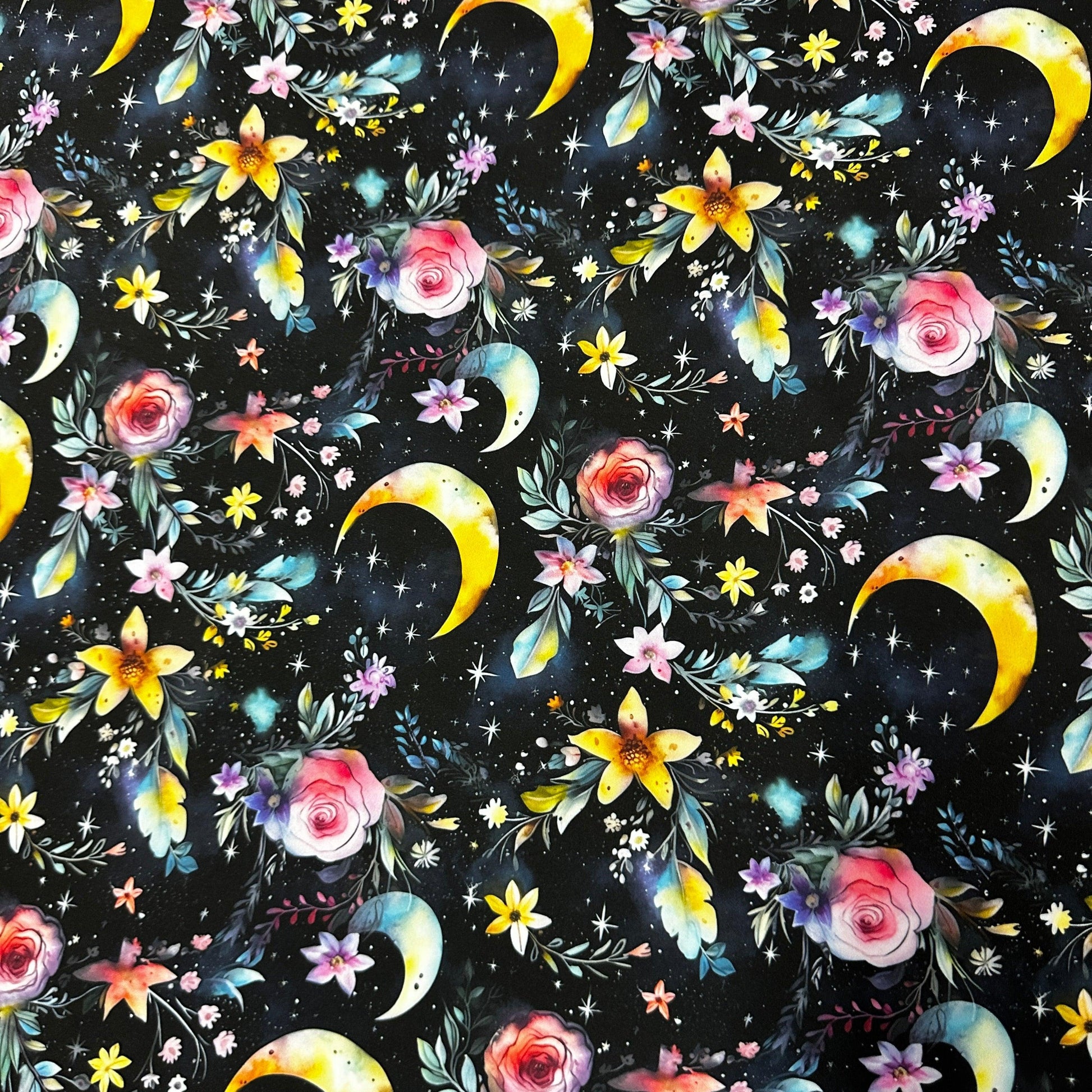 Magic Moon Garden on Polyester/Spandex Tricot Fabric - Nature's Fabrics