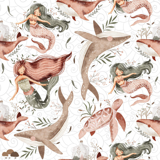 Mauve Mermaids and Friends 1 mil PUL Fabric- Made in the USA - Nature's Fabrics