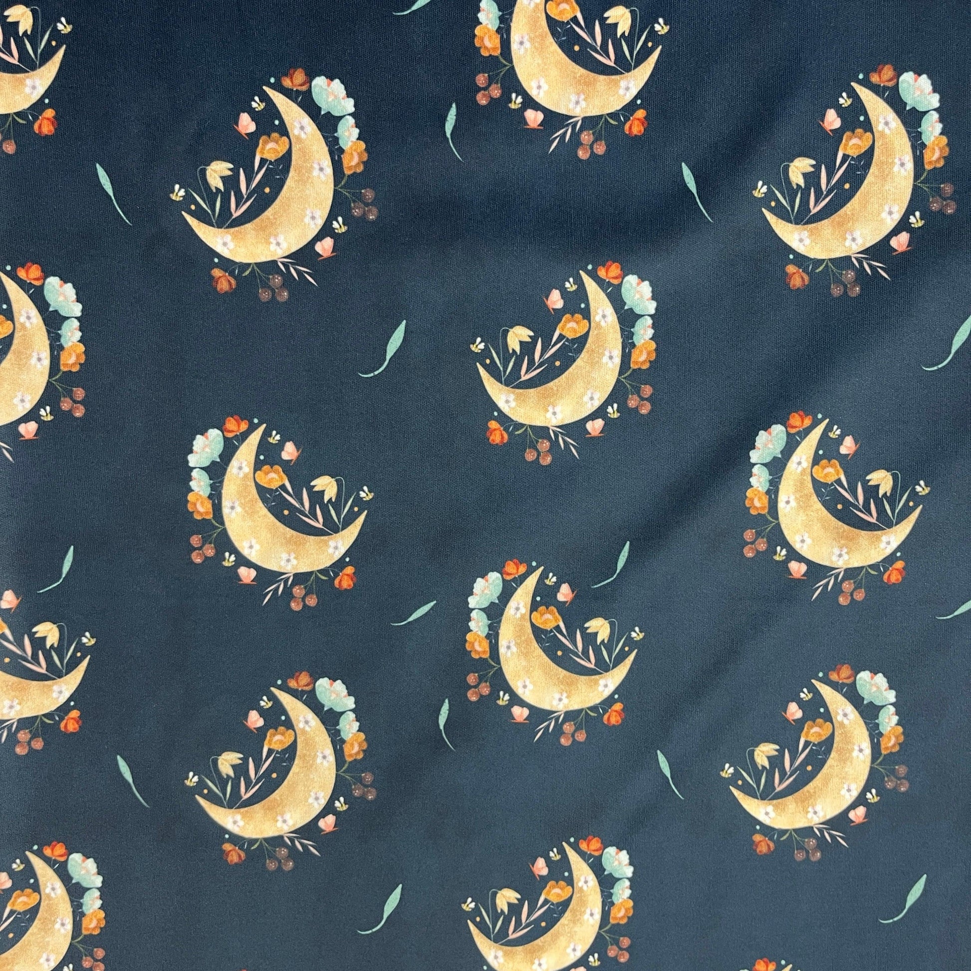 Moon Sprigs on Navy 1 mil PUL Fabric - Made in the USA - Nature's Fabrics