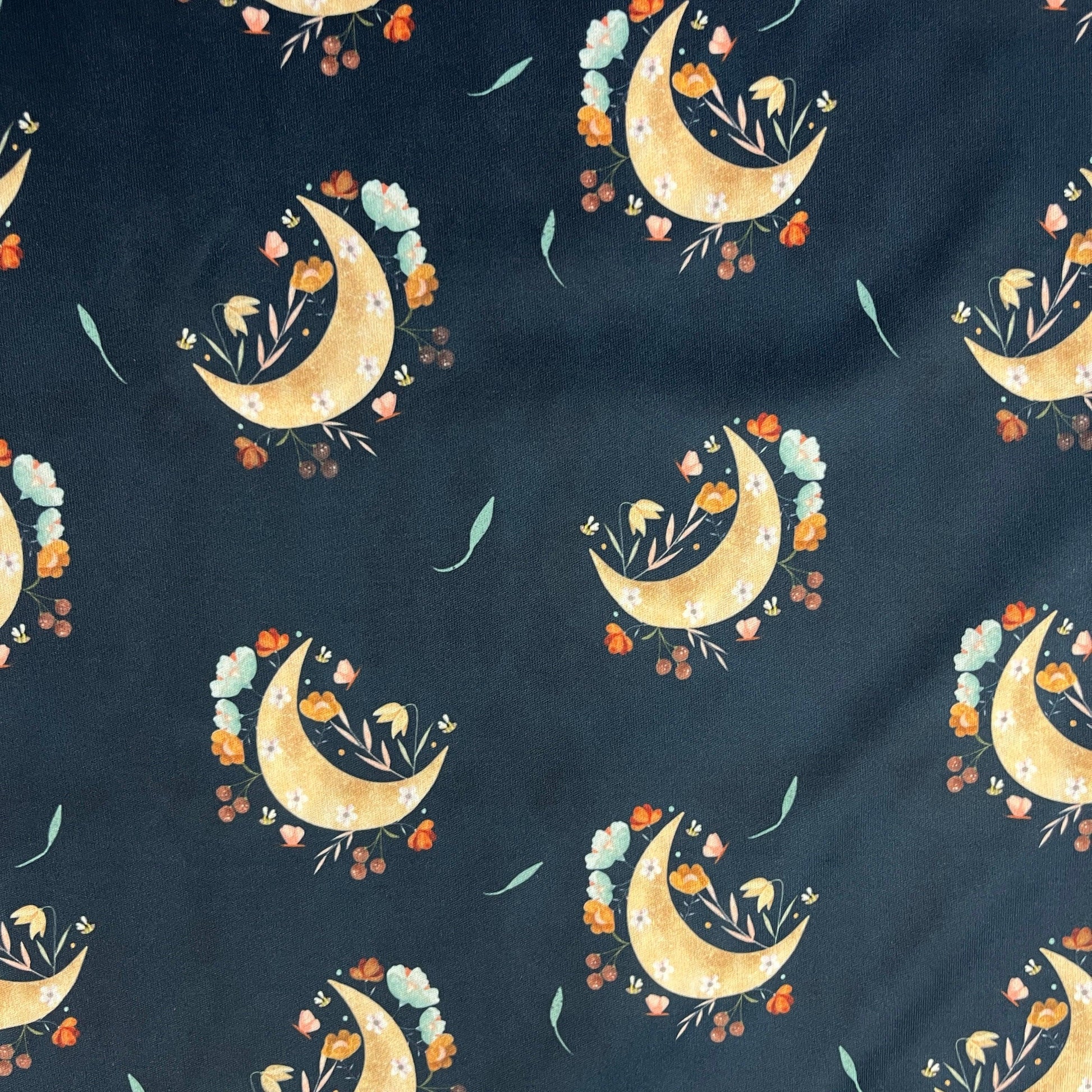 Moon Sprigs on Navy 1 mil PUL Fabric - Made in the USA - Nature's Fabrics