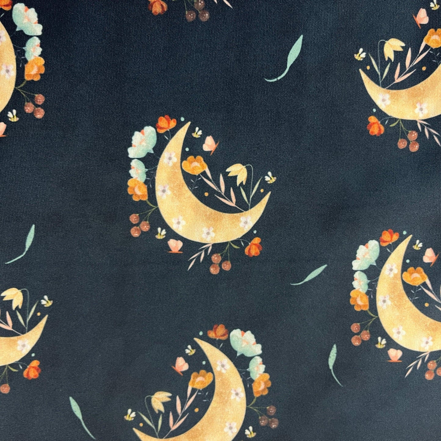 Moon Sprigs on Navy 1 mil PUL Fabric - Made in the USA - Nature's Fabrics