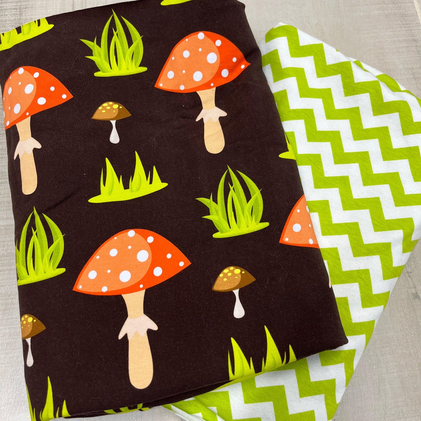 Mushrooms + Chevron Cotton/Spandex Jersey Fabric Bundle G416 - Nature's Fabrics