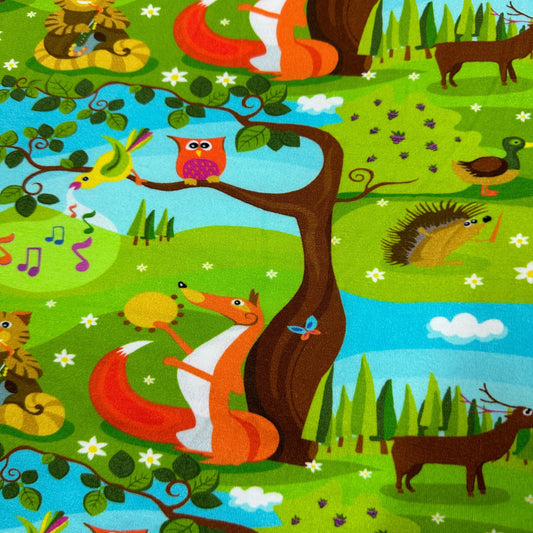Music in the Forest on Polyester/Spandex Jersey Fabric - Nature's Fabrics