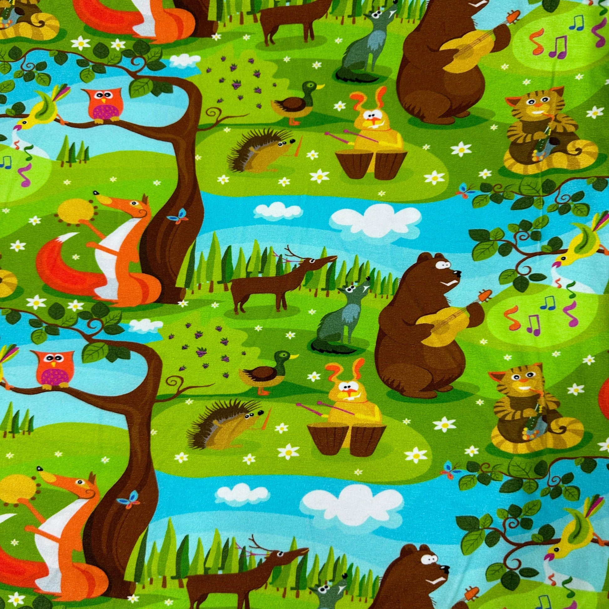 Music in the Forest on Polyester/Spandex Jersey Fabric - Nature's Fabrics