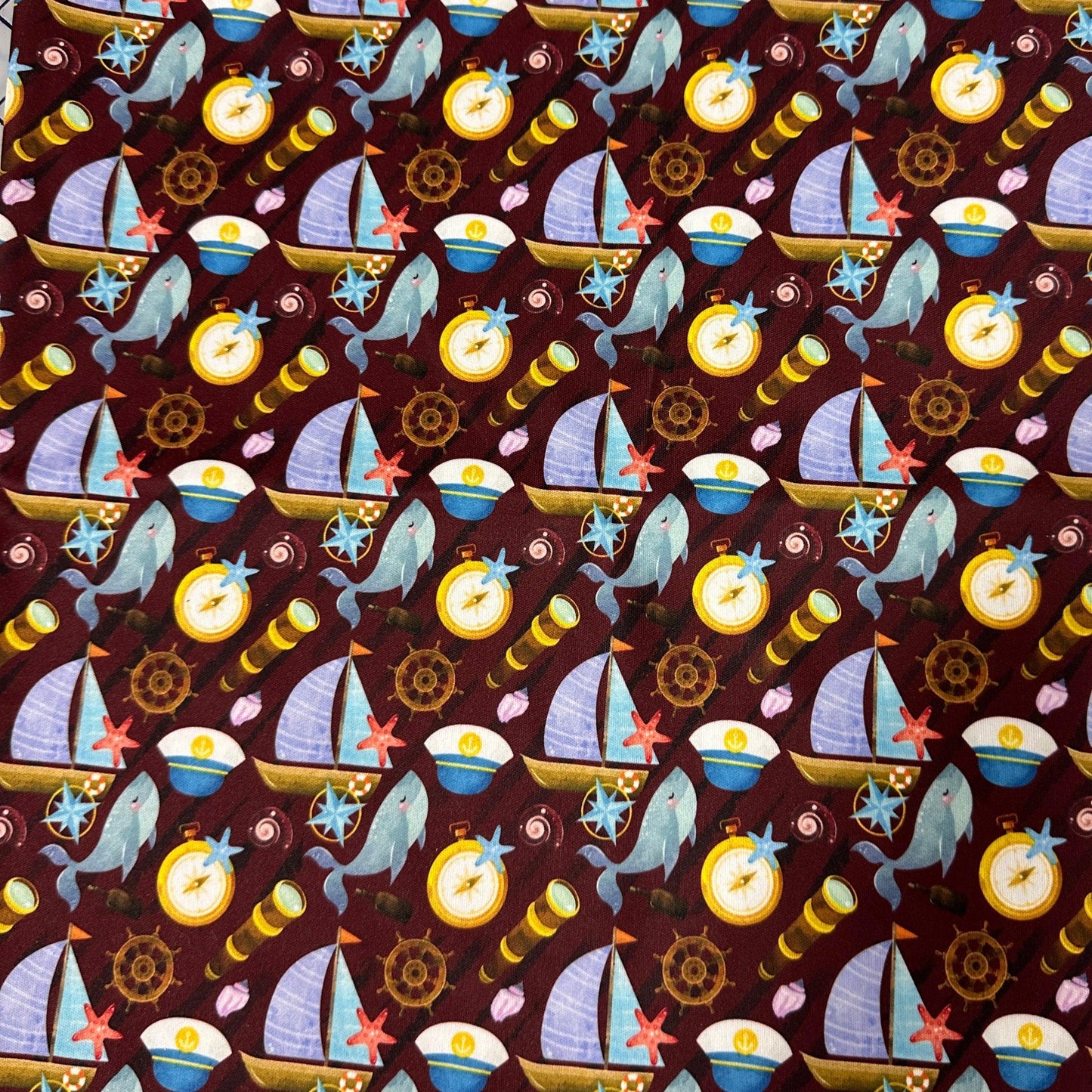 Nautical on Brown 1 mil PUL Fabric - Made in the USA - Nature's Fabrics