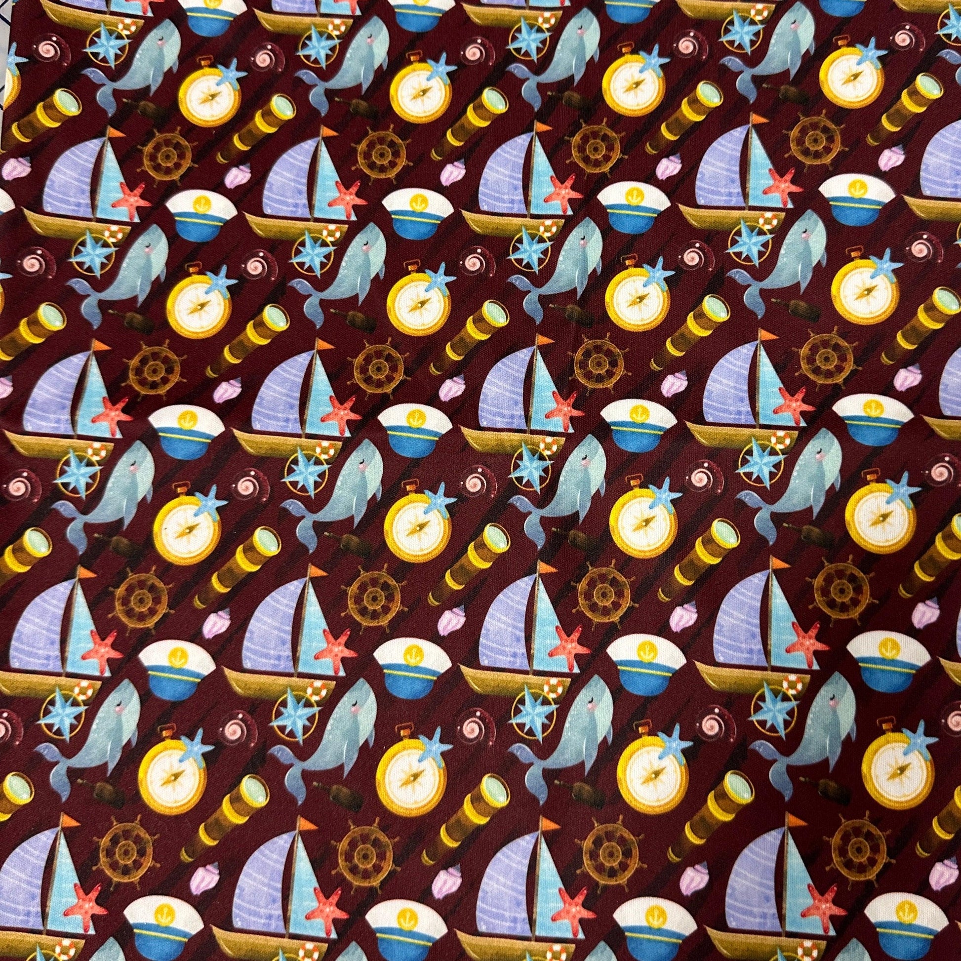 Nautical on Brown 1 mil PUL Fabric - Made in the USA - Nature's Fabrics