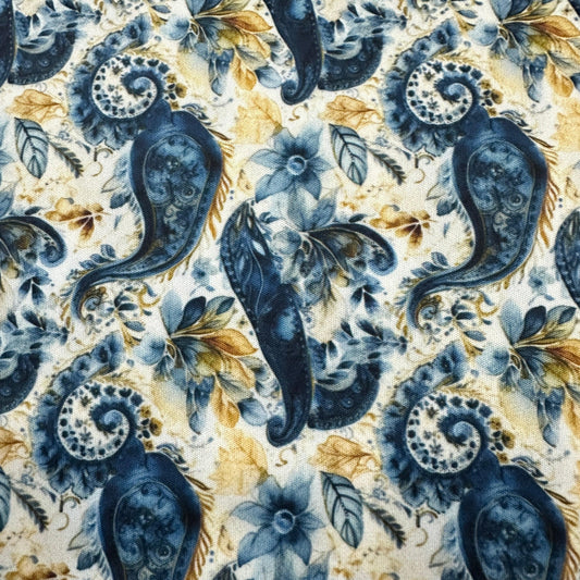 Navy and Gold Paisley 1 mil PUL Fabric - Made in the USA - Nature's Fabrics