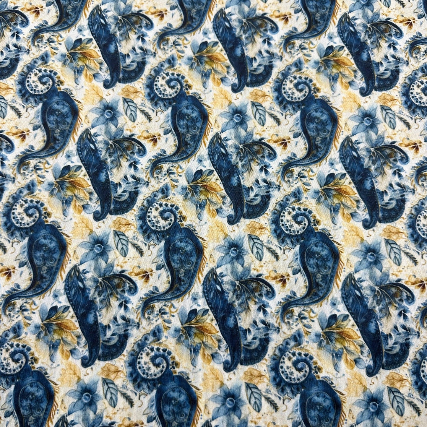 Navy and Gold Paisley 1 mil PUL Fabric - Made in the USA - Nature's Fabrics