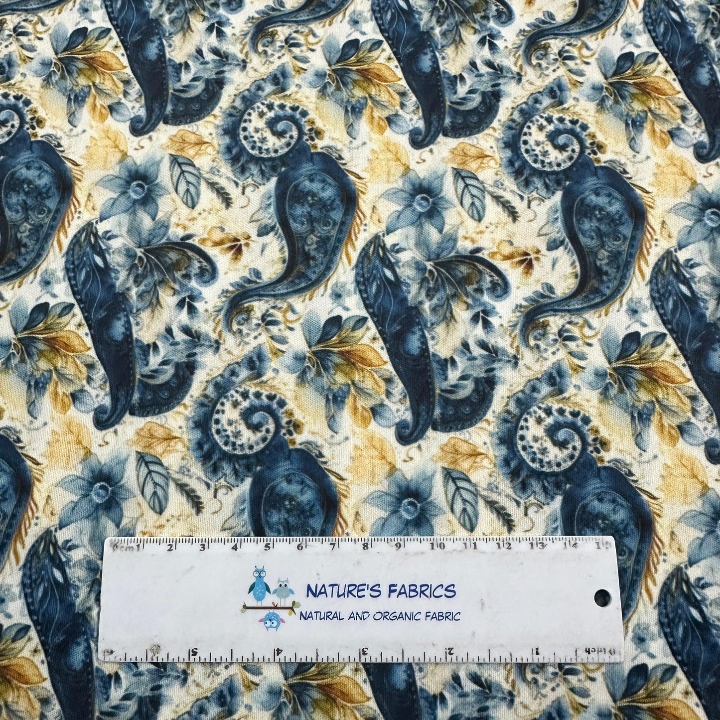 Navy and Gold Paisley 1 mil PUL Fabric - Made in the USA - Nature's Fabrics